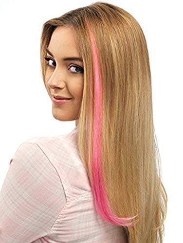 INAAYA Hair Streak Colored Extension Highlighter - 2-Piece Baby Pink Clip-in Hair Extensions for Women & Girls | Perfect for Parties, Cosplay & Fashion Styling