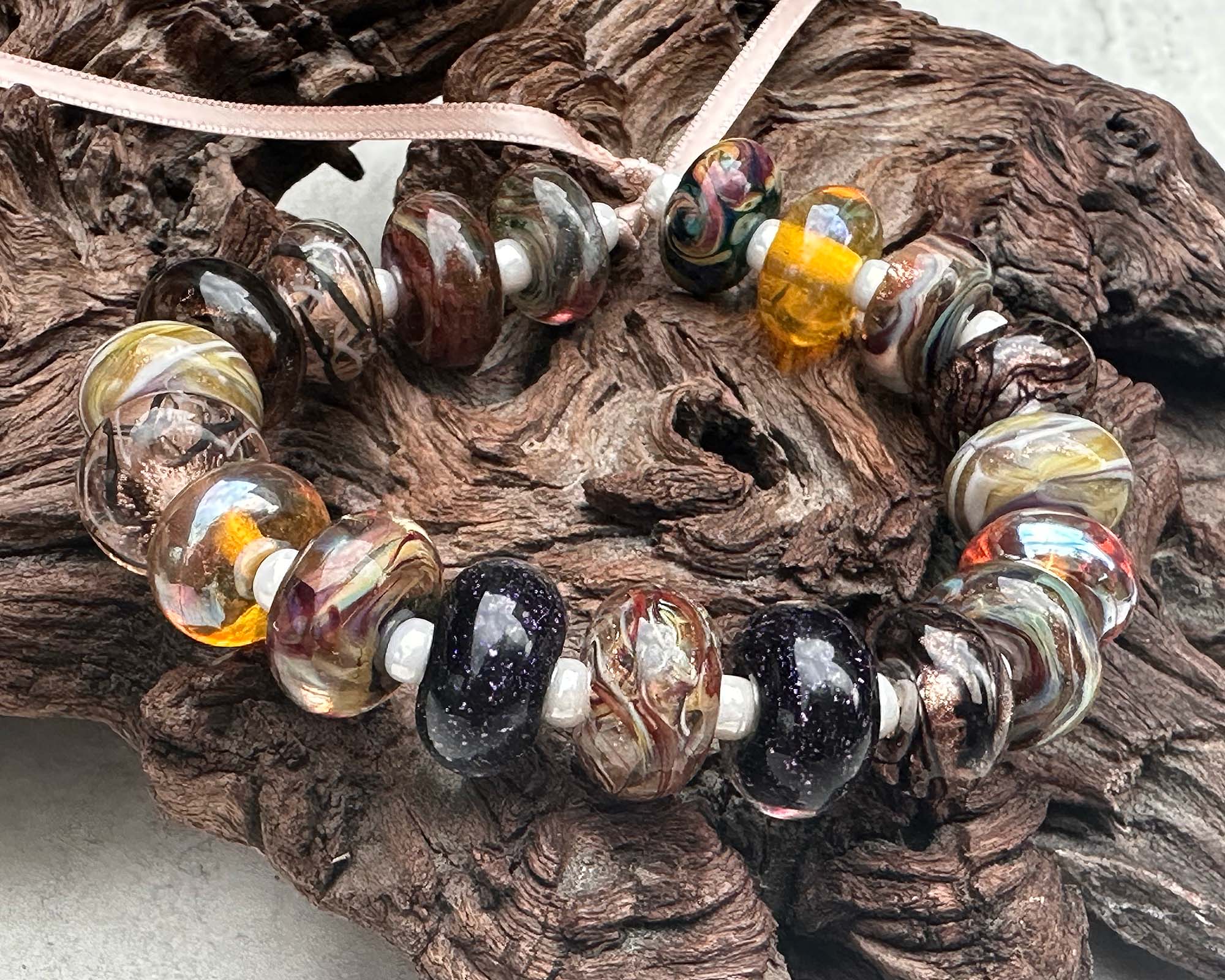 19pcs Brown & Gold Lampwork Beads Mix - Handmade Glass Beads for Jewelry Making, DIY Crafts, Bracelets & Necklaces - SRA Certified Artisan Beads for Bohemian Style Accessories