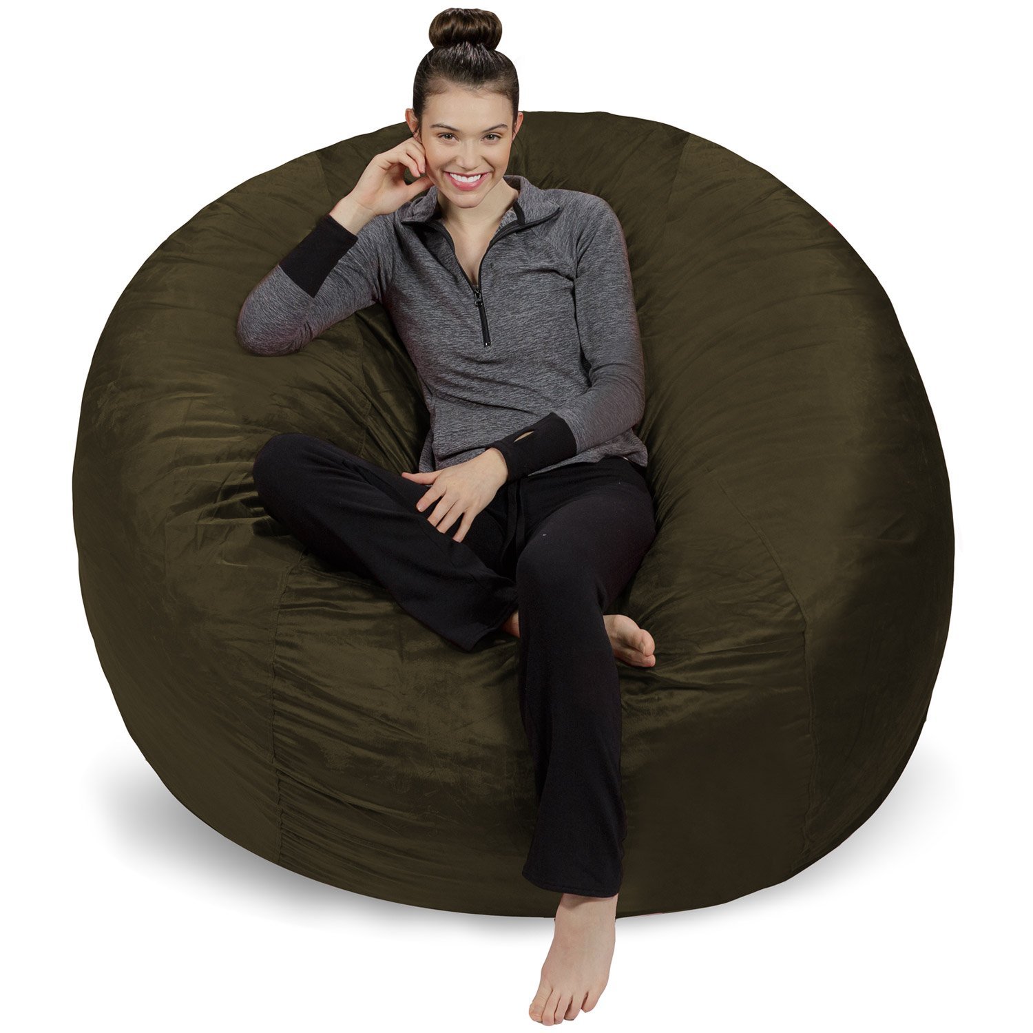 Plush Ultra Soft Sofa Sack Bean Bag Chair - Memory Foam Filled, Microsuede Cover for Kids, Teens & Adults - Comfortable Lounge Furniture for Dorm Room, Living Room & Bedroom - Olive Green 6 Feet
