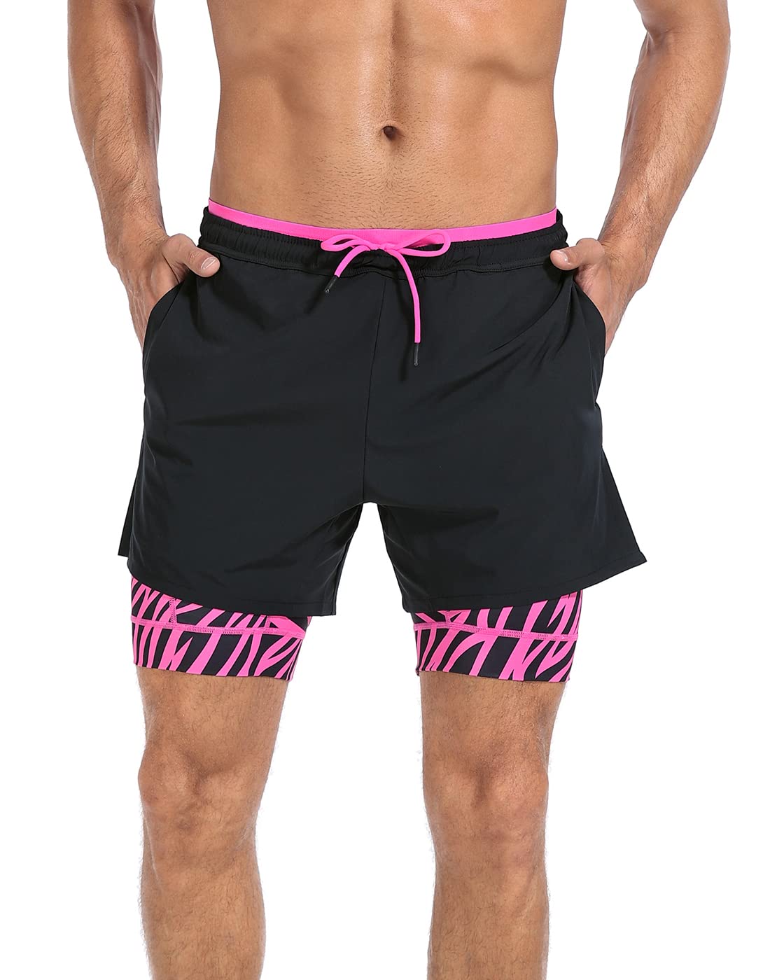 LRD Men's 5 Inch Inseam Athletic Gym Workout Shorts with Built-in Compression Liner - Perfect for Running, Training & Basketball
