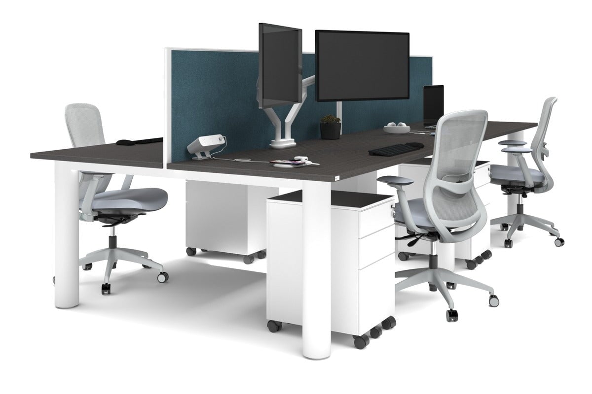 Quadro Cylinder Leg 4-Person Office Workstation Desk - 1600L x 800W with Cable Management - Modern Office Furniture for Team Collaboration & Productivity