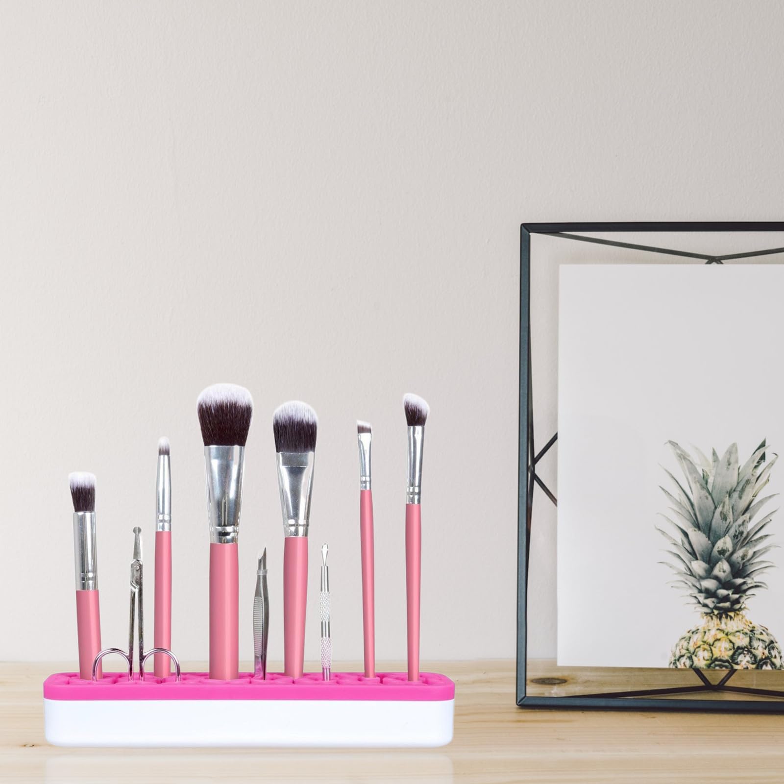 2-Pack Pink Rectangle Silicone Makeup Brush Holder - Cosmetic Storage Box & Desktop Organizer for Brushes, Pens, Makeup Tools | Perfect for Vanity, Bathroom, Office & Travel