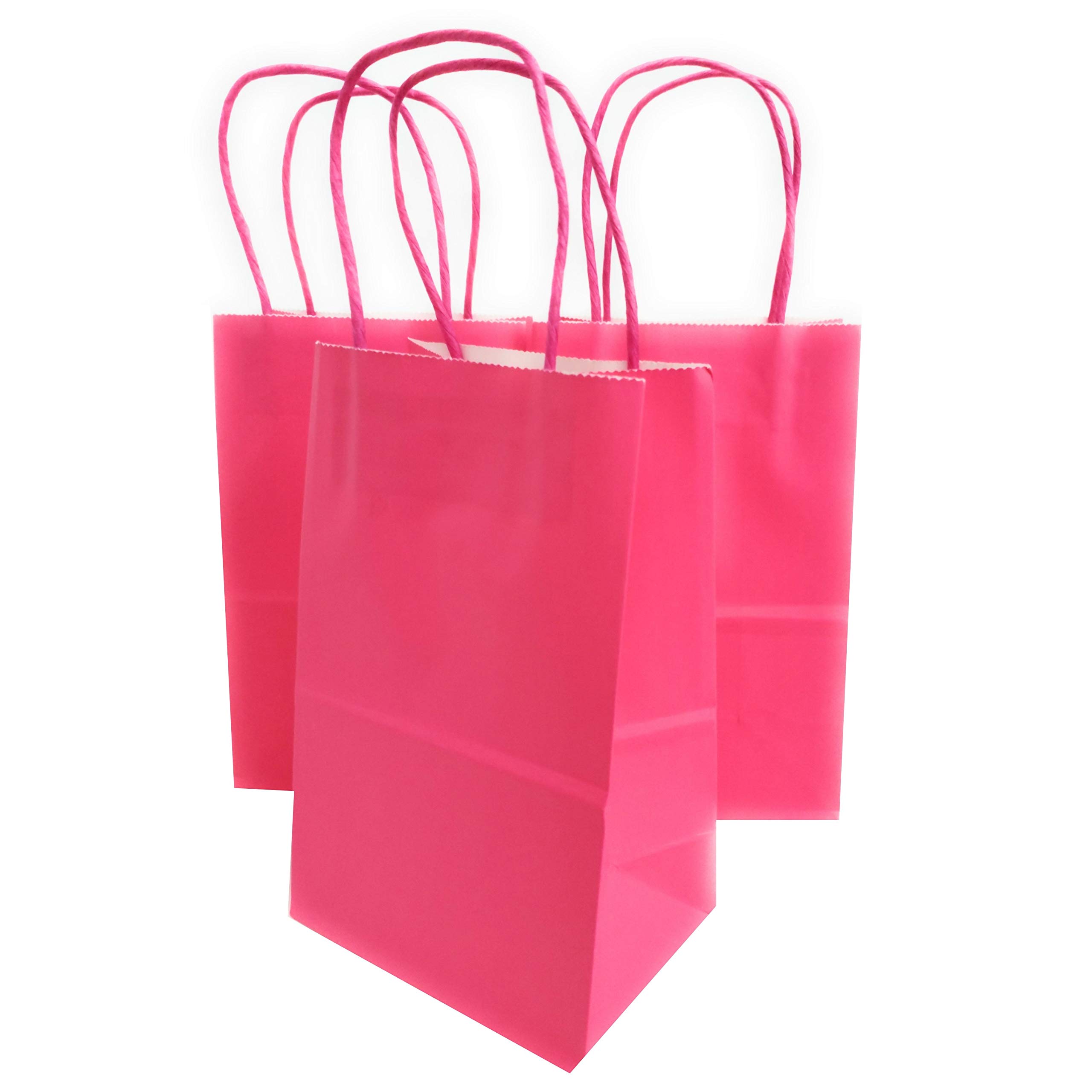 Kelkaa 24-Pack Hot Pink Kraft Party Favor Bags with Handles - 5.25x3.5x8.5 Inches Small Paper Tote Bags for Birthday, Wedding, Bachelorette & Theme Parties - Perfect for Candy, Gifts & Party Decorations