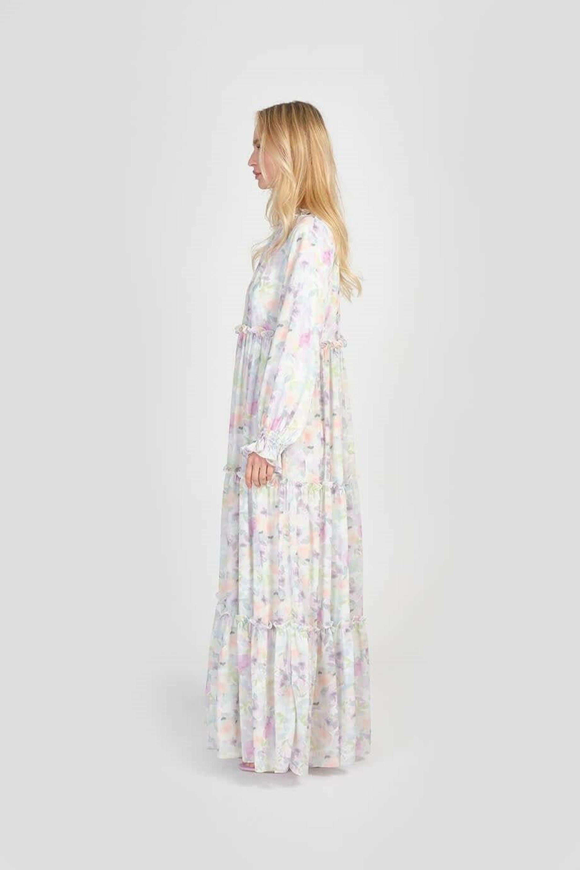 Maria White Women's Modest Dress - Elegant Long Sleeve Maxi Dress for Church, Wedding & Special Occasions