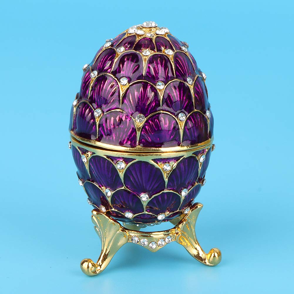 Hand-Painted Zinc Alloy Easter Egg Jewelry Box - Purple Hinged Trinket Box for Rings, Necklaces & Bracelets | Perfect for Home Decor, Gift Giving & Easter Celebrations