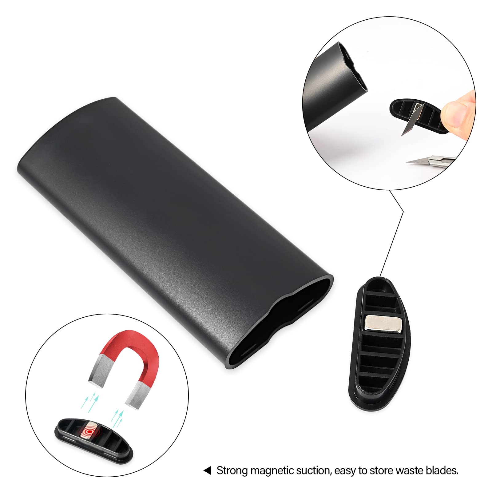 FOSHIO 2 Pack Razor Blade Disposal Container - Safe Magnetic Storage Box for Used Snap-Off Blades | Durable Black Case for Barbershops, Salons & Home Shaving Safety