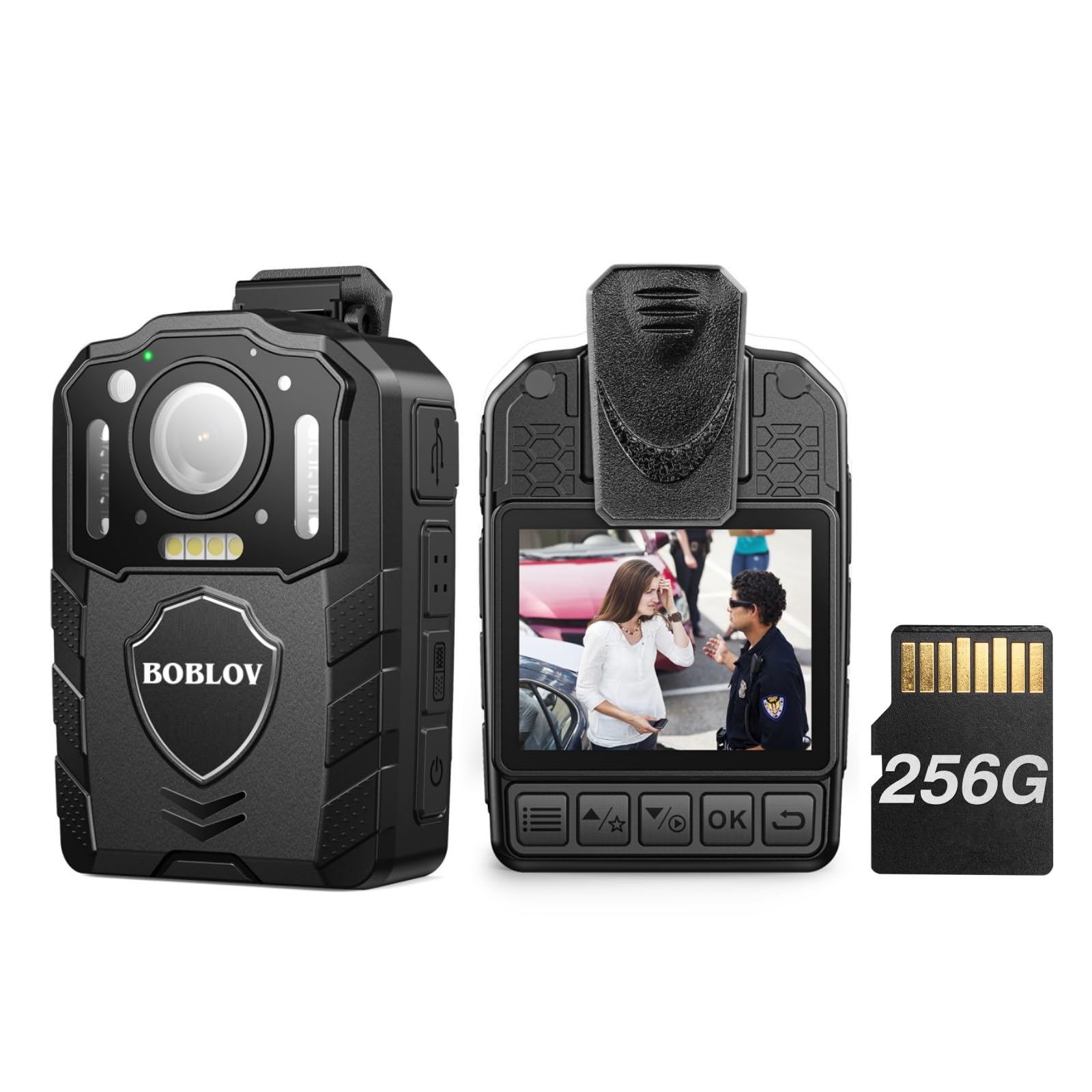 BOBLOV KJ25 1080P Body Camera with 256GB Storage & 3000mAh Battery - 13 Hours Recording, Night Vision, Pre/Post-Recording - Ideal for Law Enforcement, Security Guards & Police Officers - Perfect for Evidence Collection, Patrol Duty & Public Safety Operations