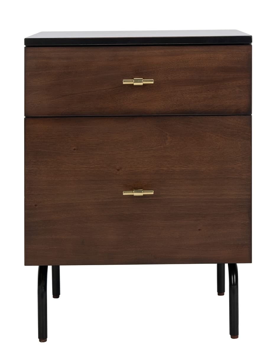 Safavieh Home Genevieve Modern Walnut & Black Mahogany 2-Drawer Nightstand - Bedside Table for Bedroom, Living Room, or Office Storage
