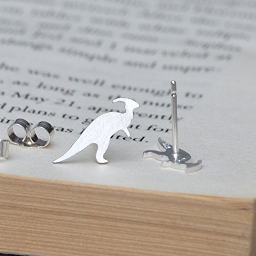 Sterling Silver Parasaurolophus Dinosaur Stud Earrings - Handmade Jewelry for Women, Dinosaur Lovers & Paleontology Enthusiasts - Perfect for Gifts, Cosplay & Everyday Wear