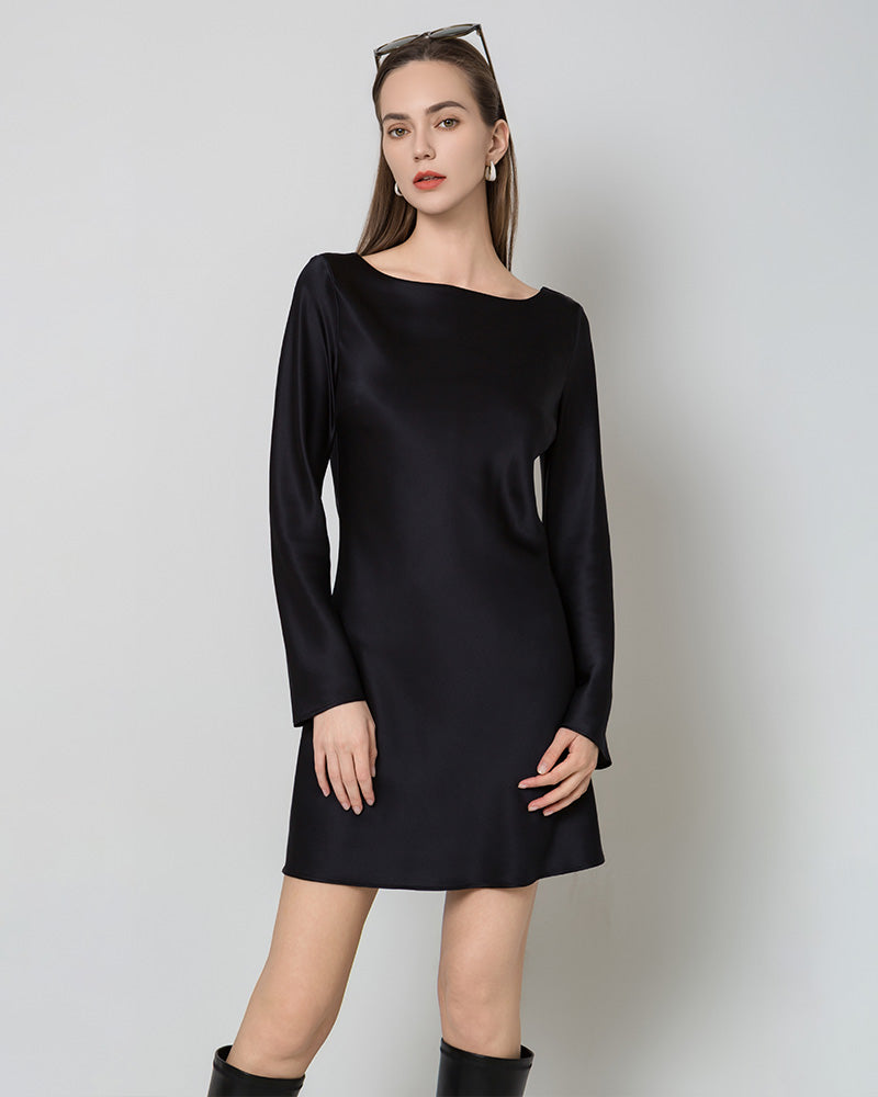 Elegant Silk Open Back Long Sleeve Mini Dress for Women - Sexy Party & Evening Cocktail Dress - Perfect for Date Night, Club Wear & Special Occasions