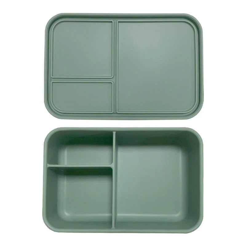 Apollo 3-Piece Rectangle Silicone Bento Box Set - Eco-Friendly, Leak-Proof Food Storage Containers for Lunch, Meal Prep & On-the-Go (Sage Green) | Perfect for Office, School, Picnics & Travel
