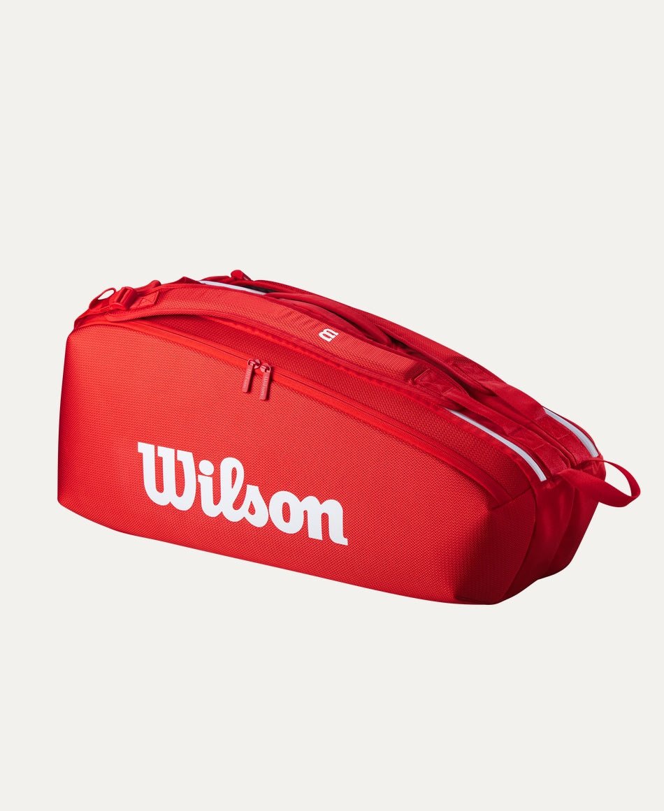 Wilson Super Tour 6-Pack Tennis Bag (2025) - Durable Red Tennis Backpack for Men & Women - Perfect for Tennis Tournaments, Practice & Gym Storage