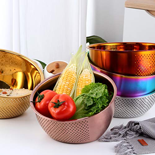 Premium Stainless Steel 3-in-1 Rice Washing Bowl with Side Drainers - Versatile Kitchen Colander & Strainer for Rice, Vegetables, Fruits (Rose Gold) | Ideal for Asian Cooking, Meal Prep & Healthy Eating