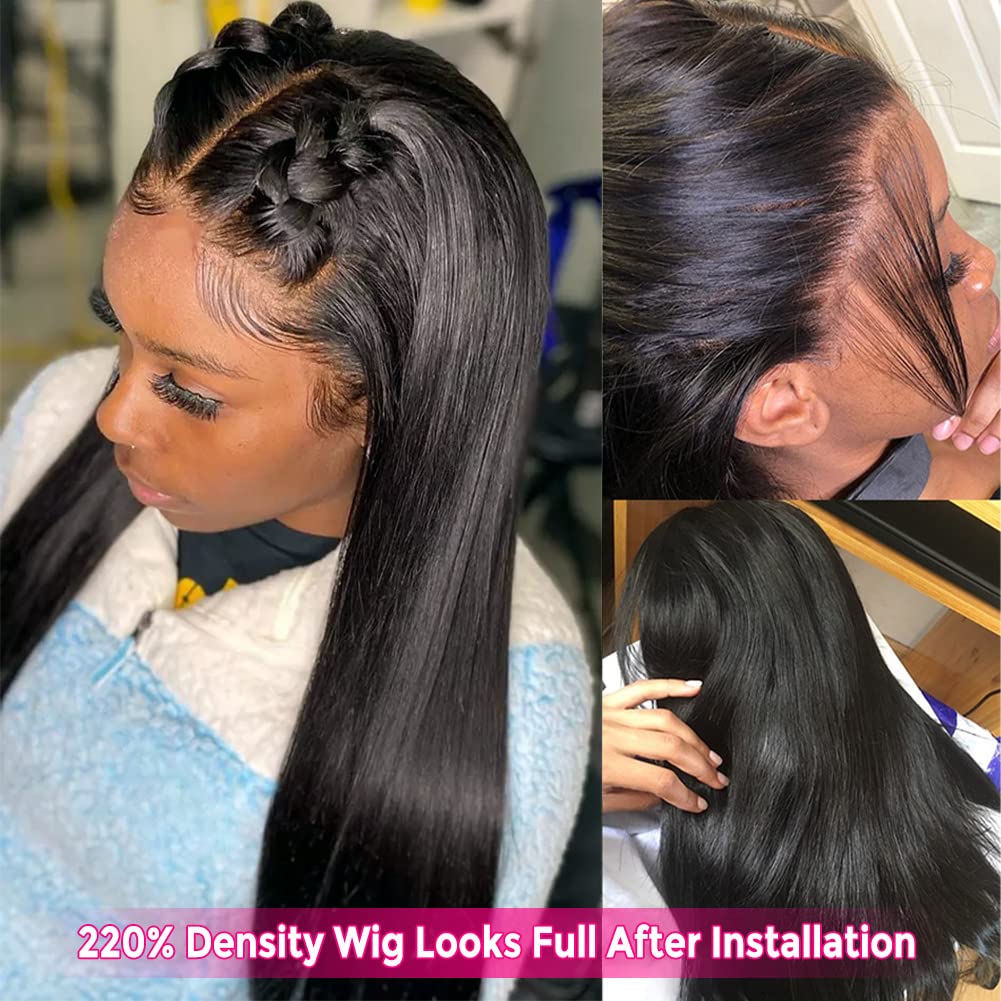 Subella 13x5 HD Lace Front Wigs Human Hair - Pre Plucked Hairline with Baby Hair, 220% Density, 12A Transparent Straight, 24 Inch Natural Black Wigs for Women - Perfect for Daily Wear, Cosplay, and Special Occasions