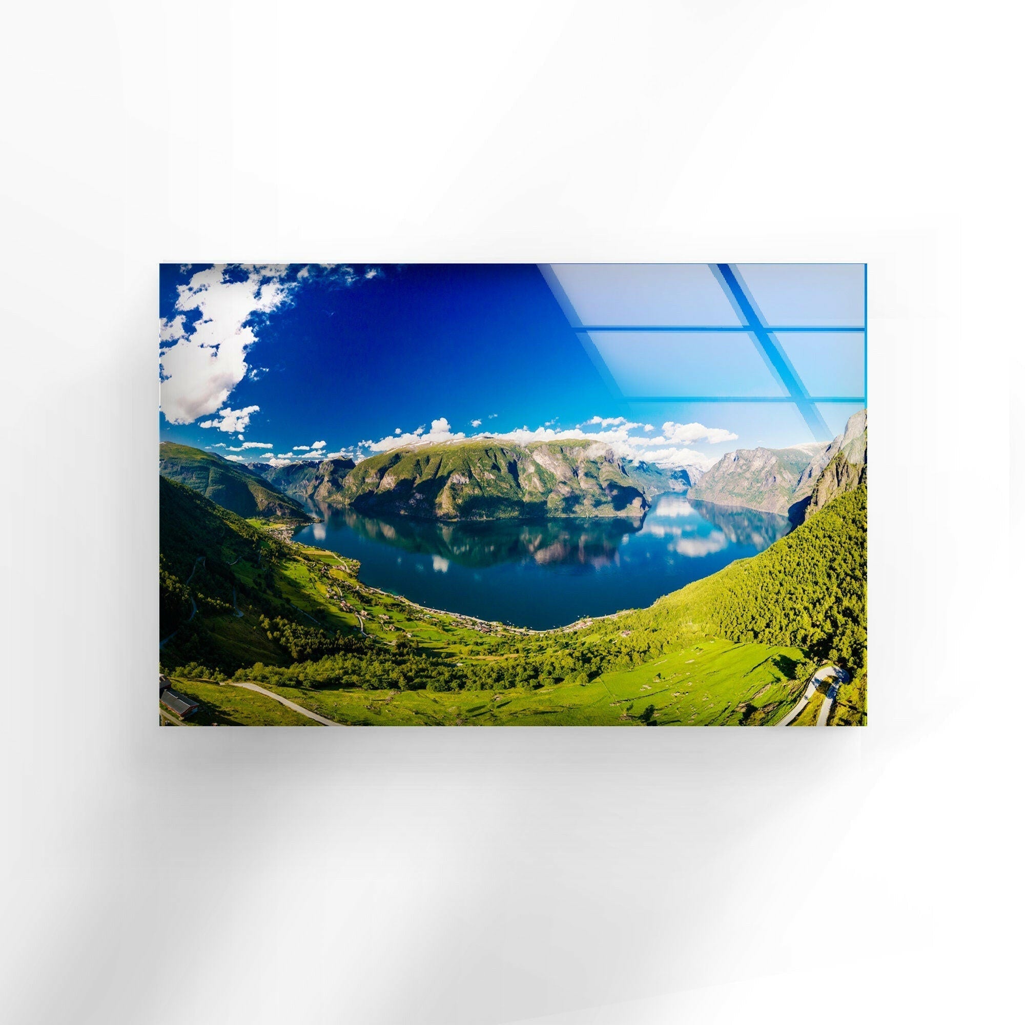 Aurlandsfjord Norway Landscape Glass Wall Art - Stunning Scandinavian Home Decor for Living Room, Bedroom & Office
