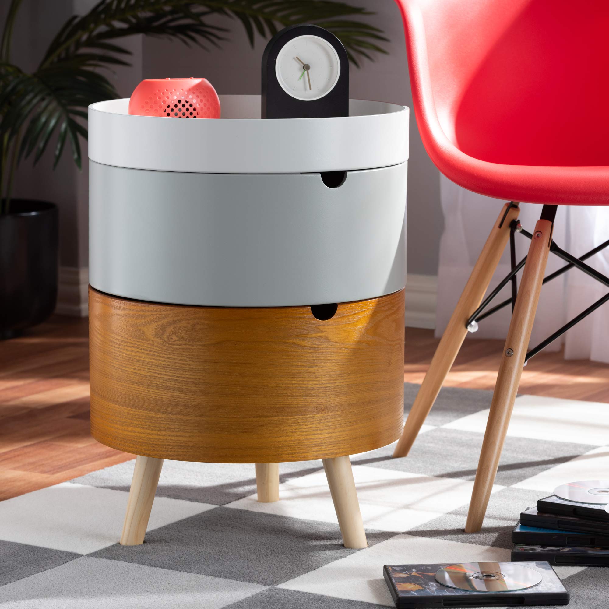 Baxton Studio Modern Nightstand - White, Light Gray & Natural Wood Finish - Bedside Table for Bedroom, Living Room & Guest Room