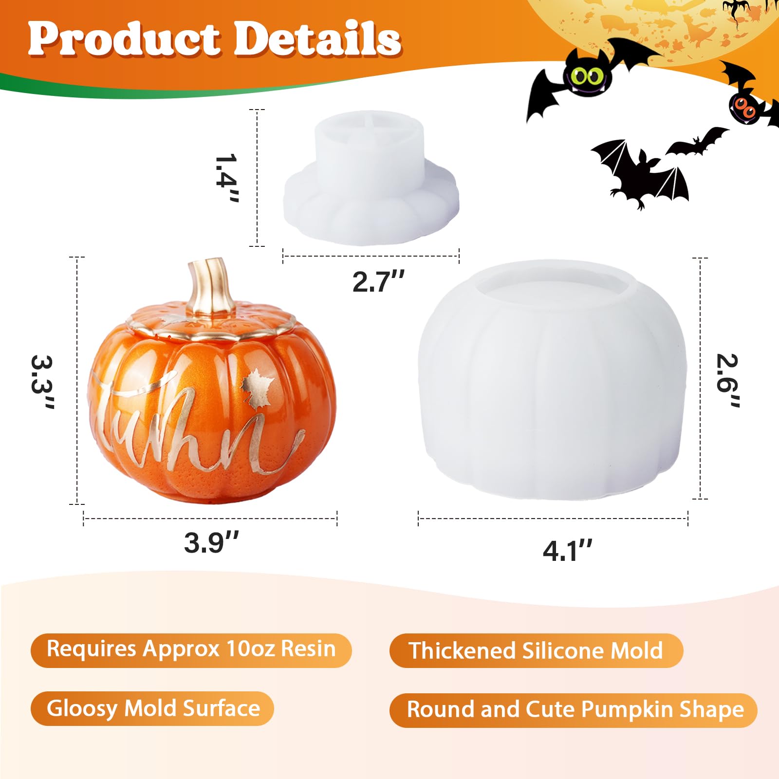 LET'S RESIN Pumpkin Jar Silicone Molds for Resin Art - Halloween & Autumn Decor, Storage Box for Candles, Jewelry, Trinkets - Perfect for DIY Crafts, Home Decor, and Holiday Gifts
