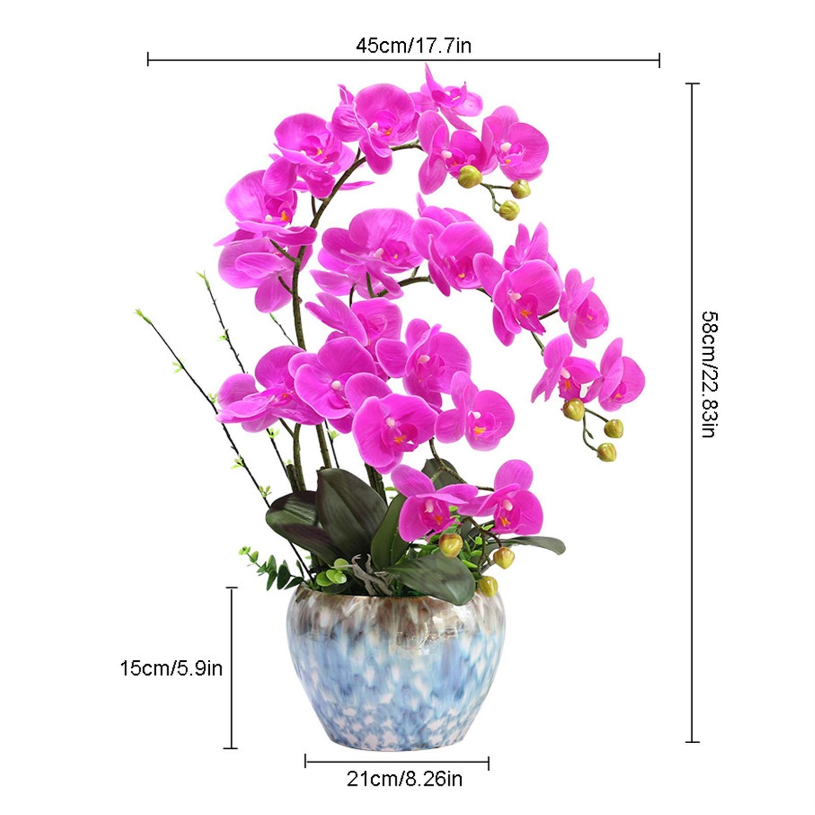 Artificial Orchid Bonsai with Vase - Realistic Fake Phalaenopsis Flower Arrangement for Home & Office Decor - Elegant Purple Potted Faux Plant - Perfect for Table Centerpiece, Wedding Decor, Living Room Accent