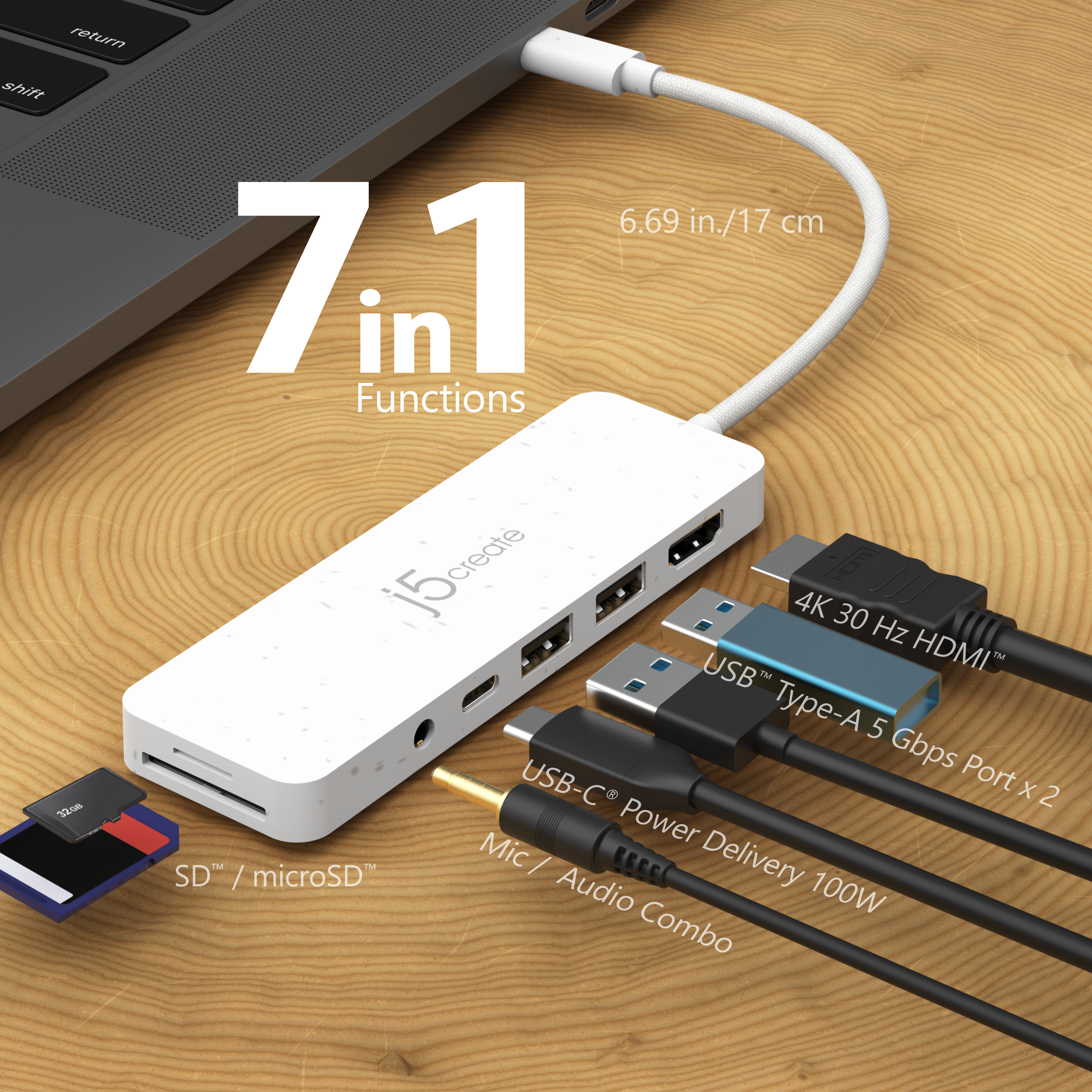 USB C Multi Port Hub with Power Delivery - 7-in-1 USB C Hub Adapter with 4K HDMI, 100W PD Charging, USB 3.0 Ports - Perfect for MacBook Pro/Air, iPad Pro, Dell XPS, and More Laptops - Ideal for Home Office, Travel, and Remote Work