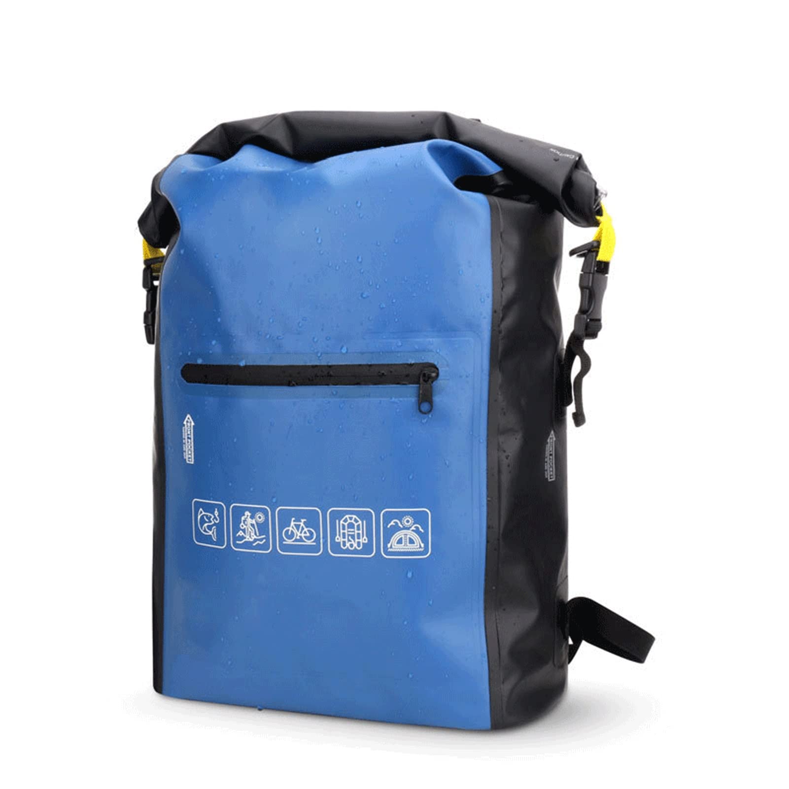 **Waterproof Dry Bag Backpack - Lightweight Floating Roll-Top Dry Sack with Exterior Zipper Pocket for Hiking, Camping, Rafting, Kayaking & Beach Trips**