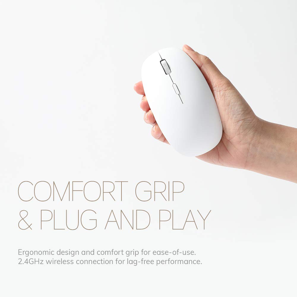 POUT H4 Qi Wireless Charging Rechargeable Mouse - Silent Ambidextrous Optical Mouse for Office & Home Use - Compatible with Wireless Chargers - Perfect for Desk Work, Gaming & Travel (White)