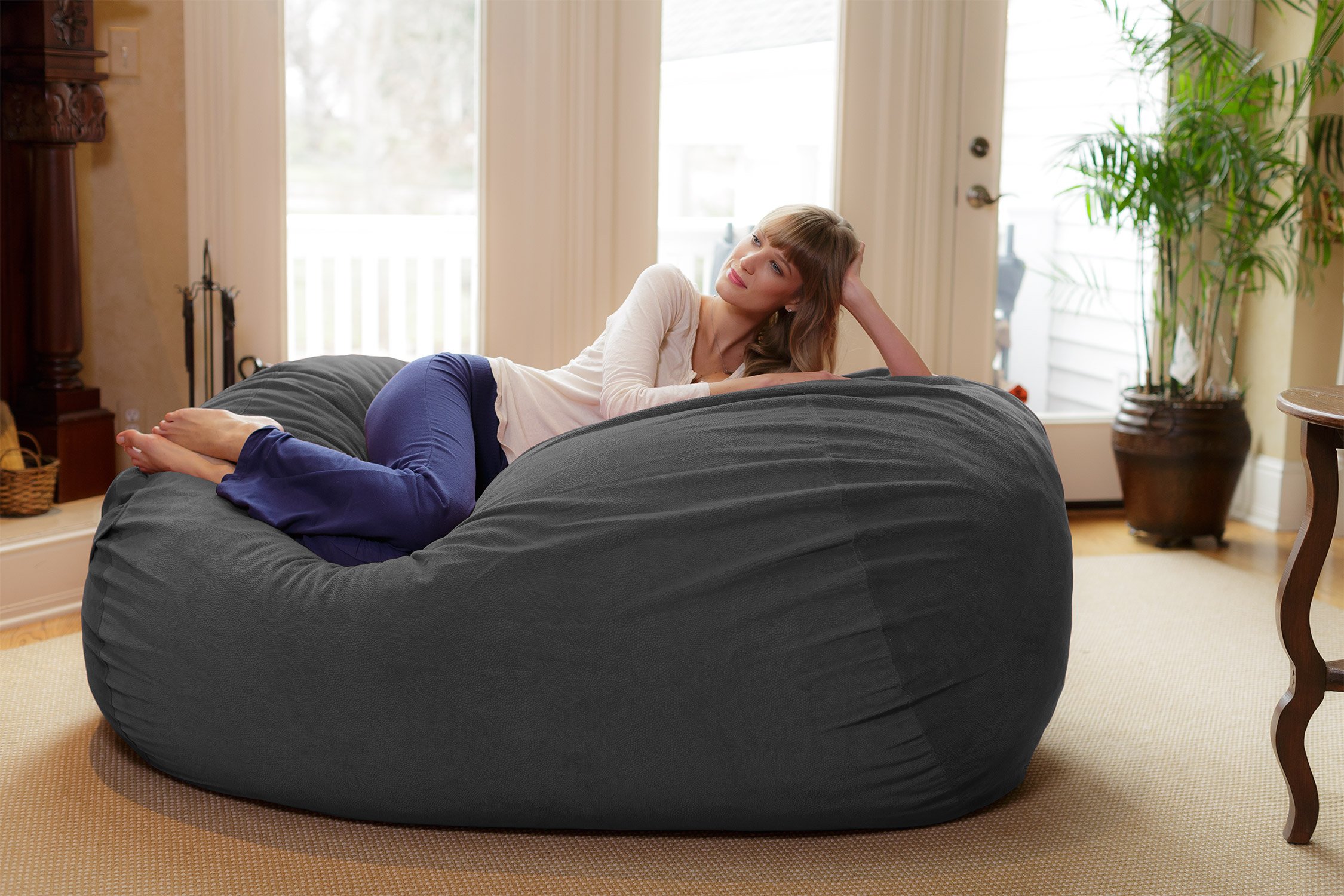 Chill Sack 6' Memory Foam Bean Bag Chair - Oversized Lounger with Soft Microfiber Cover (Grey Pebble) for Living Room, Game Room & Dorm Relaxation