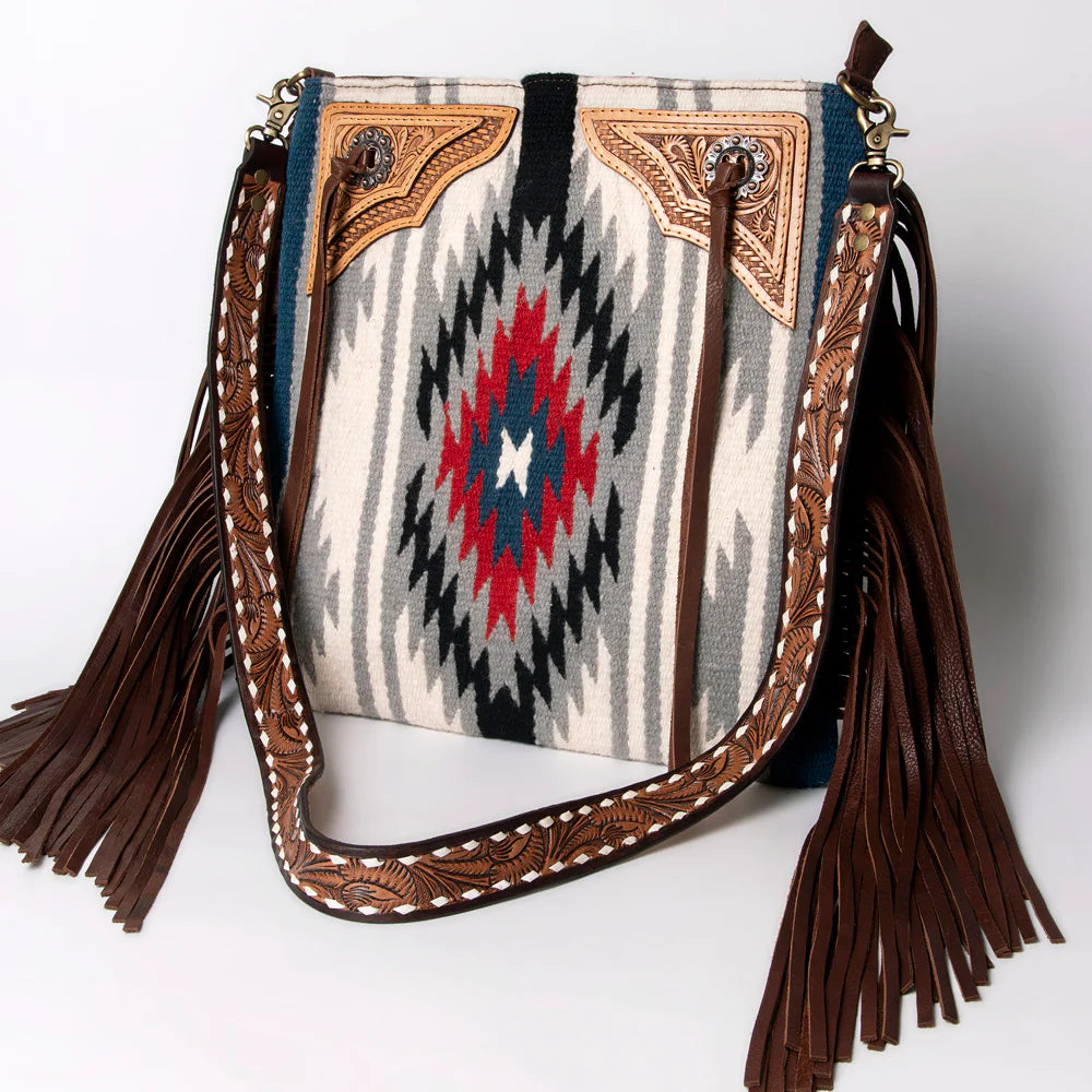 American Darling Conceal Carry Gray/Red Aztec Fringe Crossbody Bag - Stylish & Functional Purse for Women, Perfect for Everyday Use, Travel, and Concealed Carry