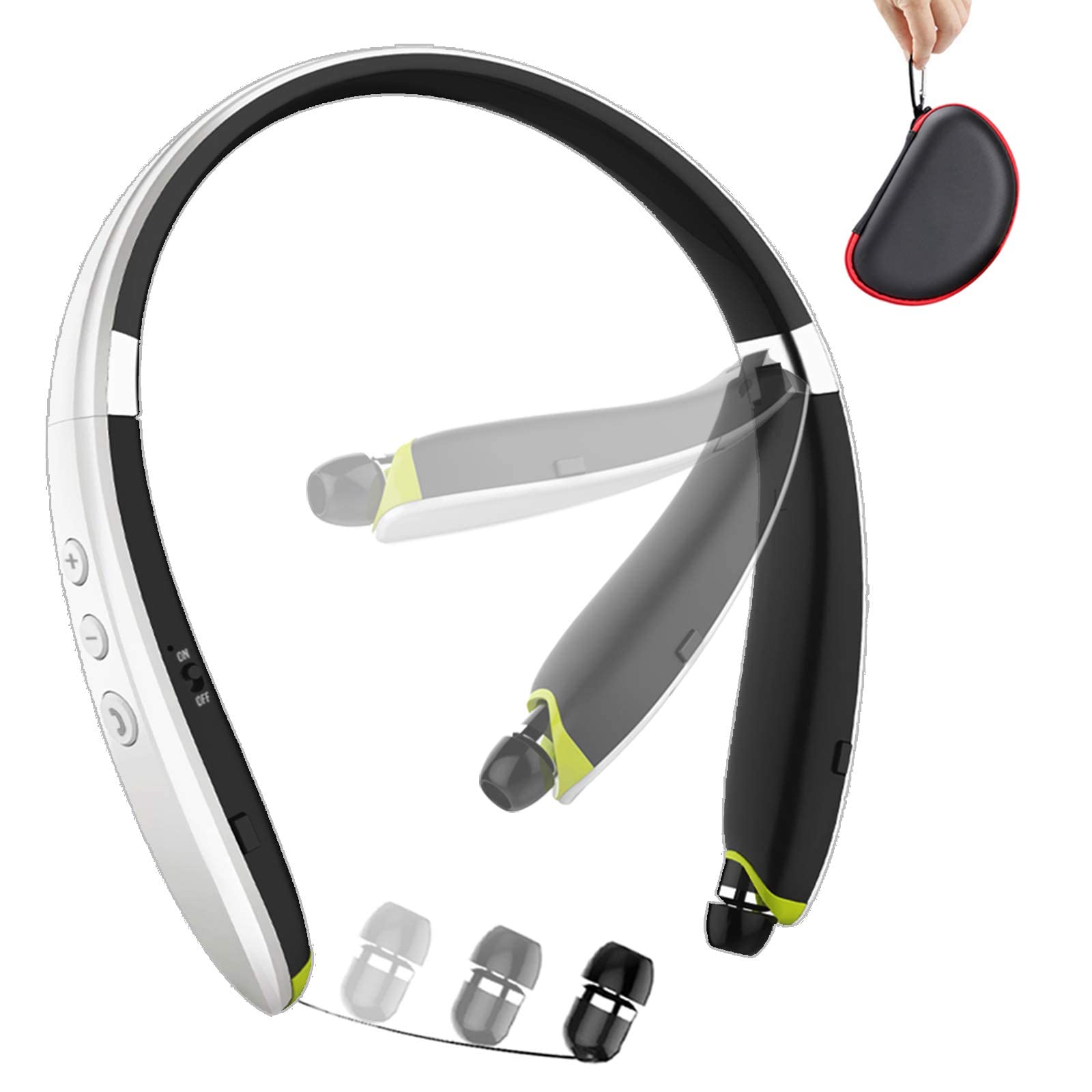 BEARTWO Upgraded Bluetooth Headphones Wireless - Foldable Neckband Headset with Retractable Earbuds, Active Noise Cancelling Stereo Earphones with Mic for Running, Gym, Workout, Driving & Commuting (Includes Carry Case) | Perfect for Fitness, Travel & Office Use