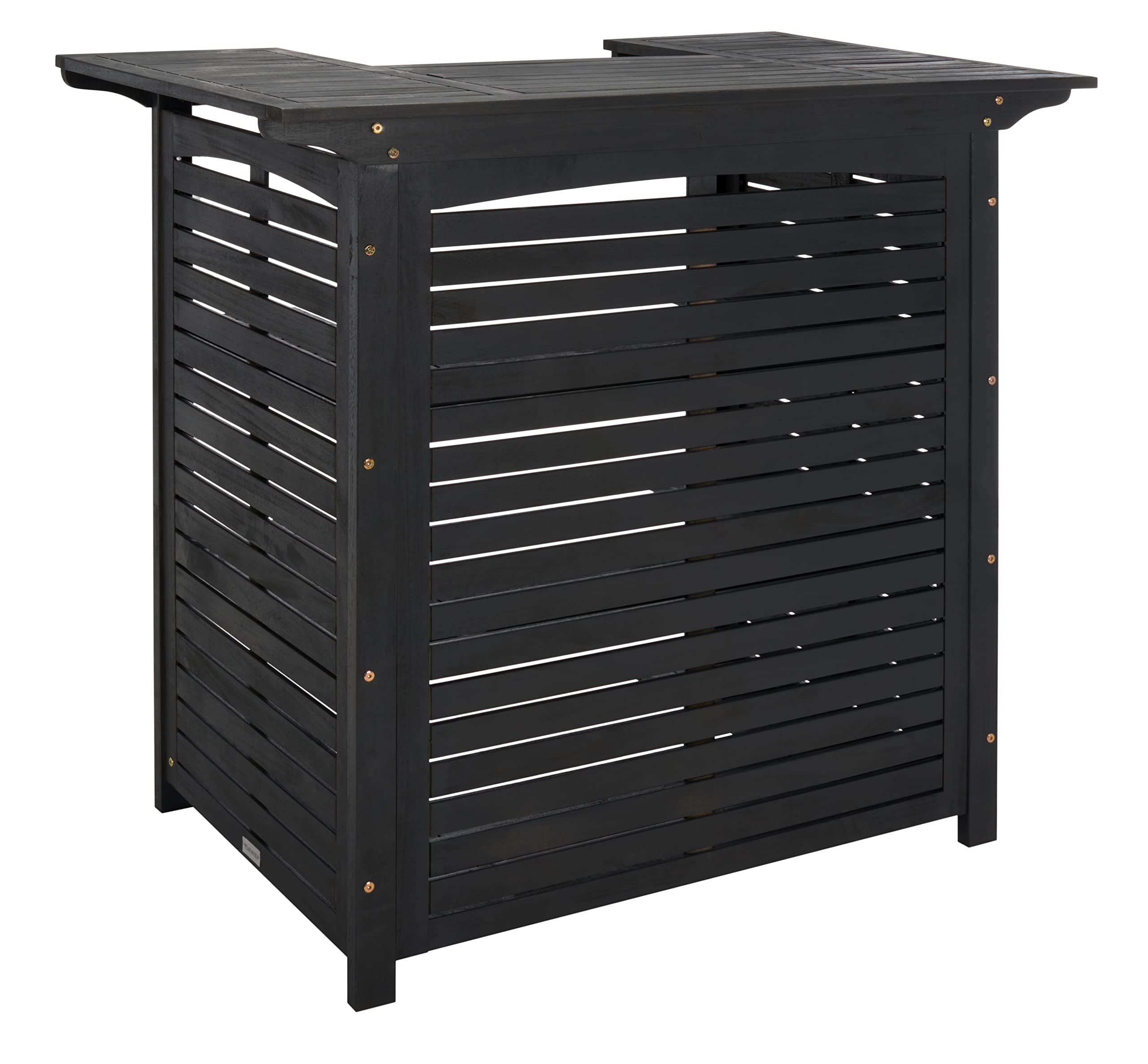 SAFAVIEH Monterey 42-inch Black Acacia Wood Outdoor Bar Table - Weather-Resistant Patio Dining & Poolside Entertaining Furniture