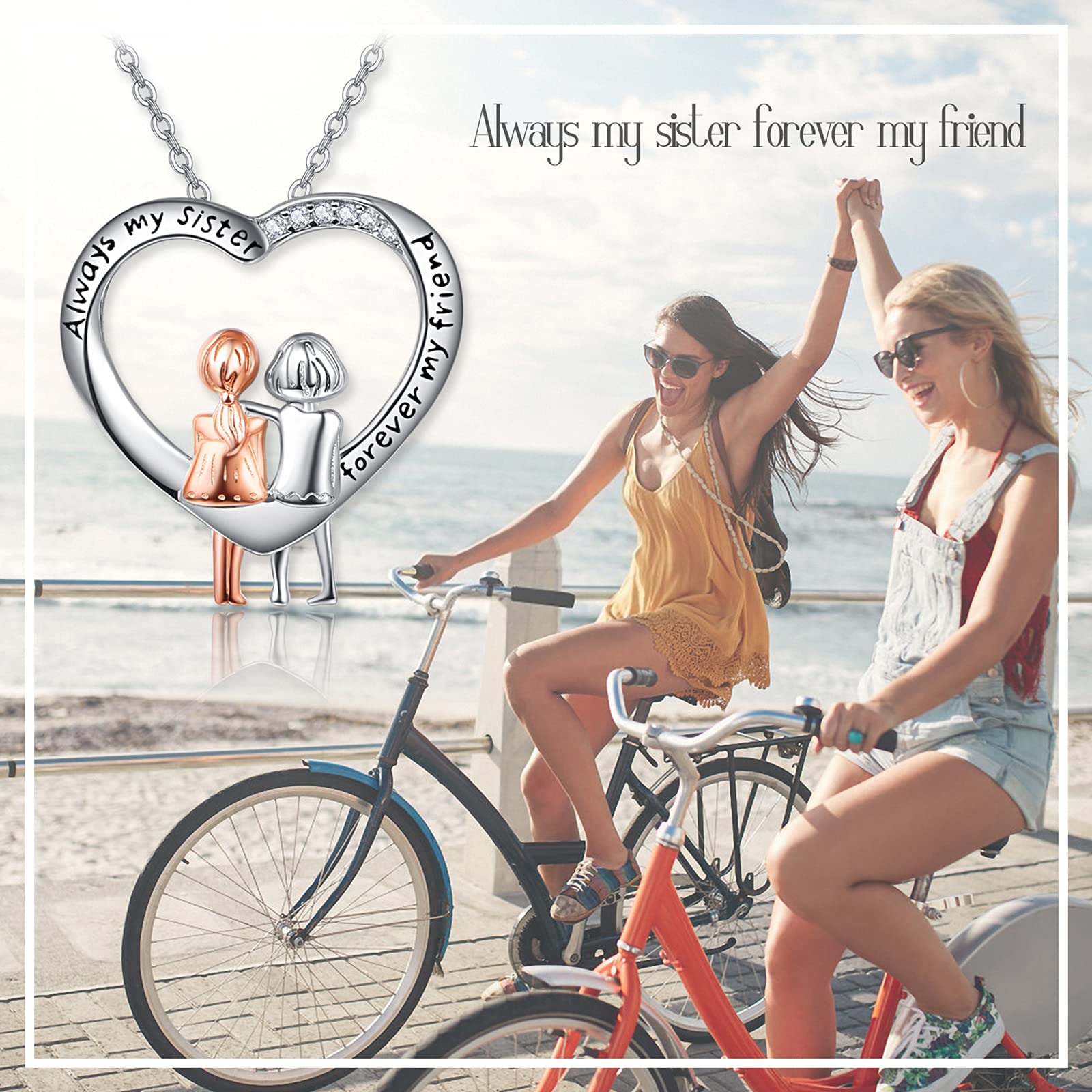 Sterling Silver Sister Necklace 'Always My Sister Forever My Friend' - Heart Shaped Friendship Jewelry for Women & Girls - Perfect Birthday Gift for Best Friends, Sister Gifts, and Special Occasions