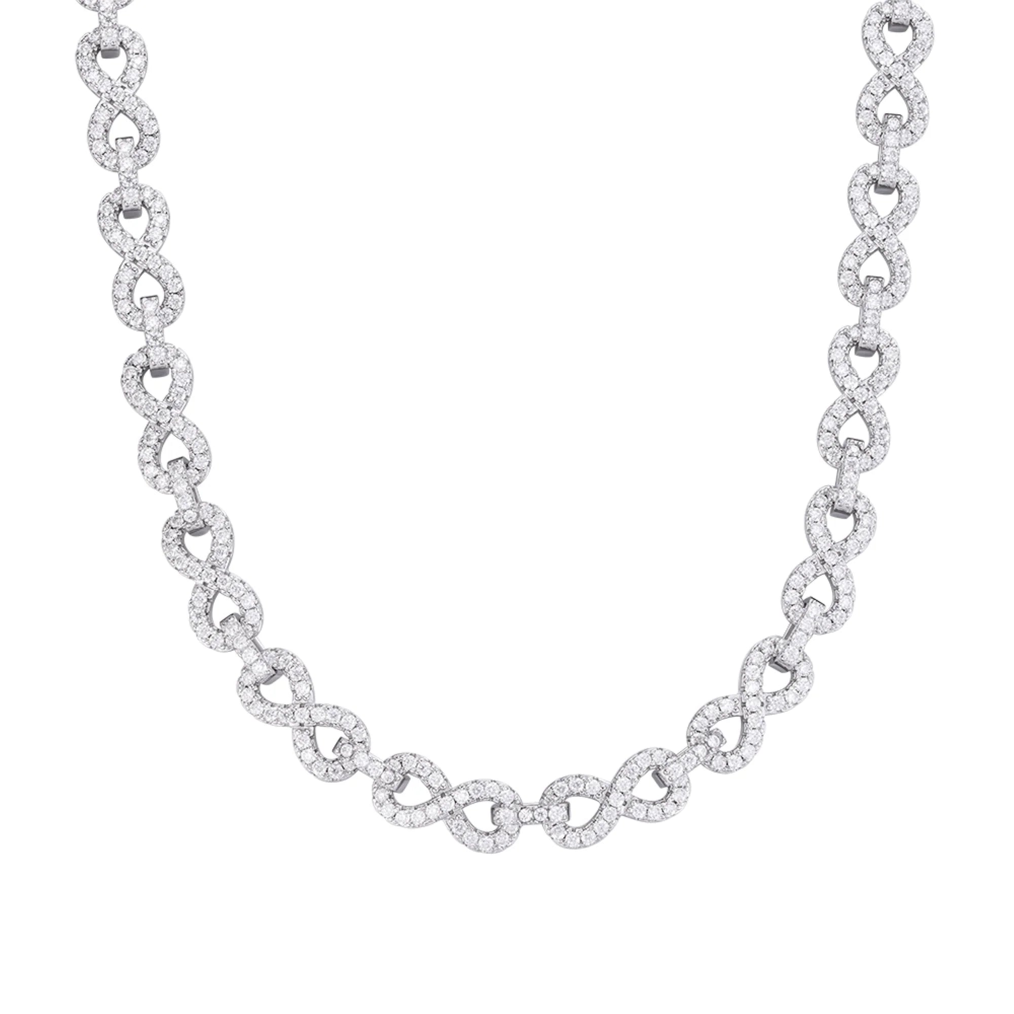 8mm Moissanite Infinity Link Necklace - 925 Sterling Silver Chain for Women, Gift for Anniversary, Valentine's Day & Special Occasions