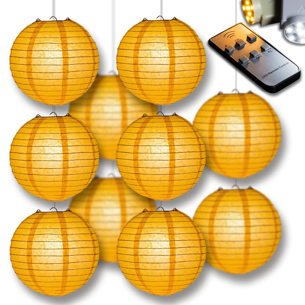 14 Inch Remote Controlled LED Papaya Paper Lanterns - 10-Pack Combo Kit for Indoor/Outdoor Party Decorations, Wedding Lighting & Home Ambiance