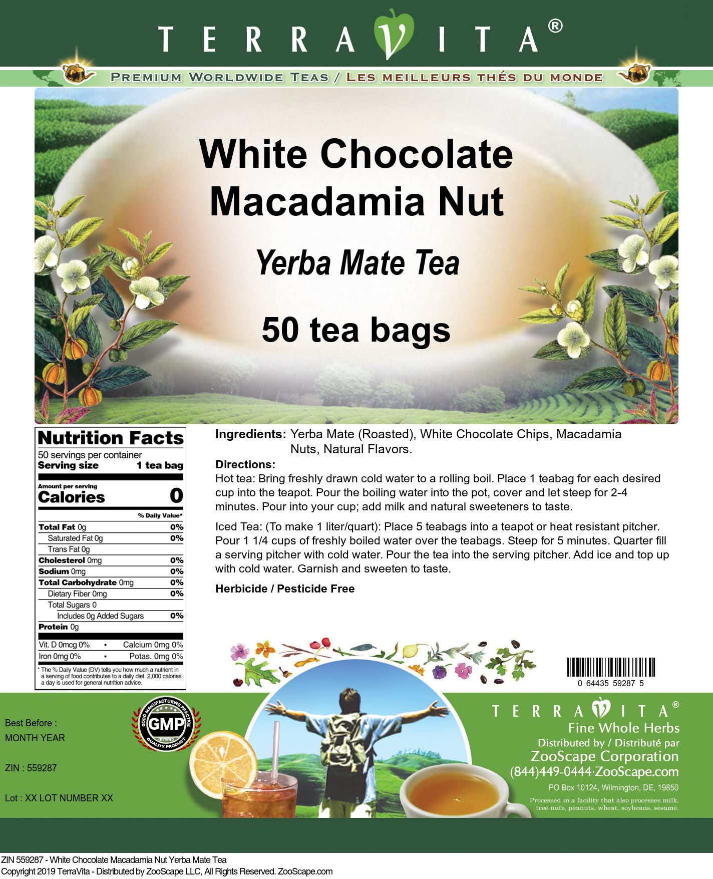 Organic White Chocolate Macadamia Nut Yerba Mate Tea Bags - 3 Pack (150 Tea Bags Total) | Caffeine Boost Energy Drink | Perfect for Morning Routine, Work Focus & Afternoon Pick-Me-Up
