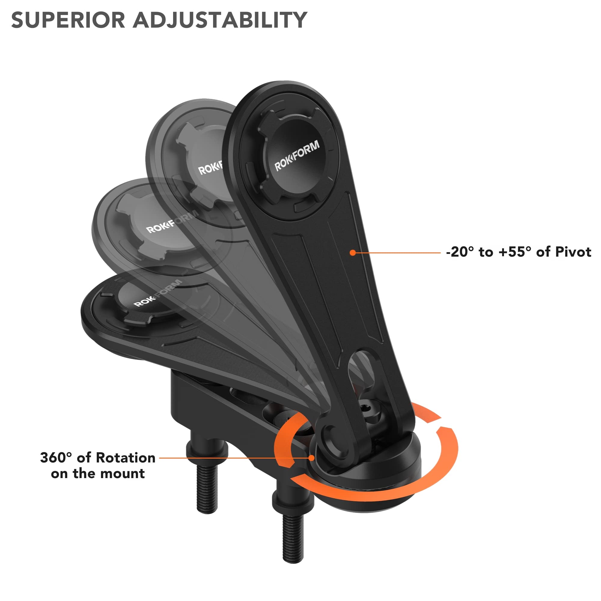 Rokform Universal Motorcycle Phone Mount - Compatible with Harley, Metric & Indian Cruisers | Quad Tab Twist Lock & Built-in Magnet for Secure Phone Attachment (Black) | Ideal for Adventure Riding, Commuting & Road Trips