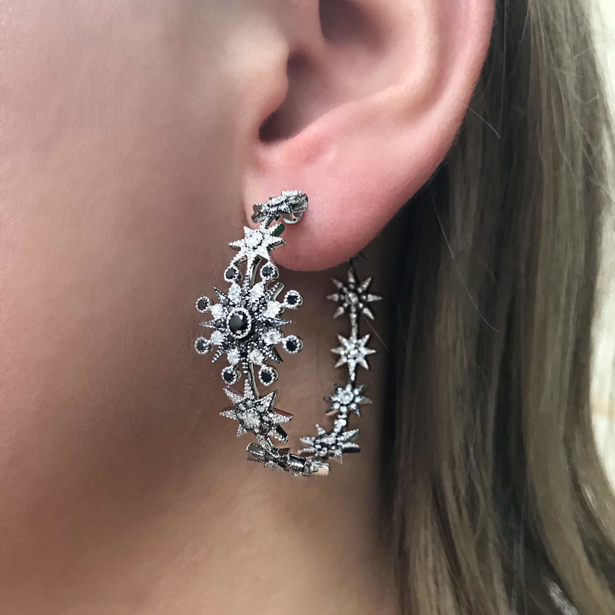 Sparkling Star Hoop Earrings for Women - 14K Gold Plated Dainty Celestial Jewelry - Perfect for Parties, Date Nights & Everyday Wear