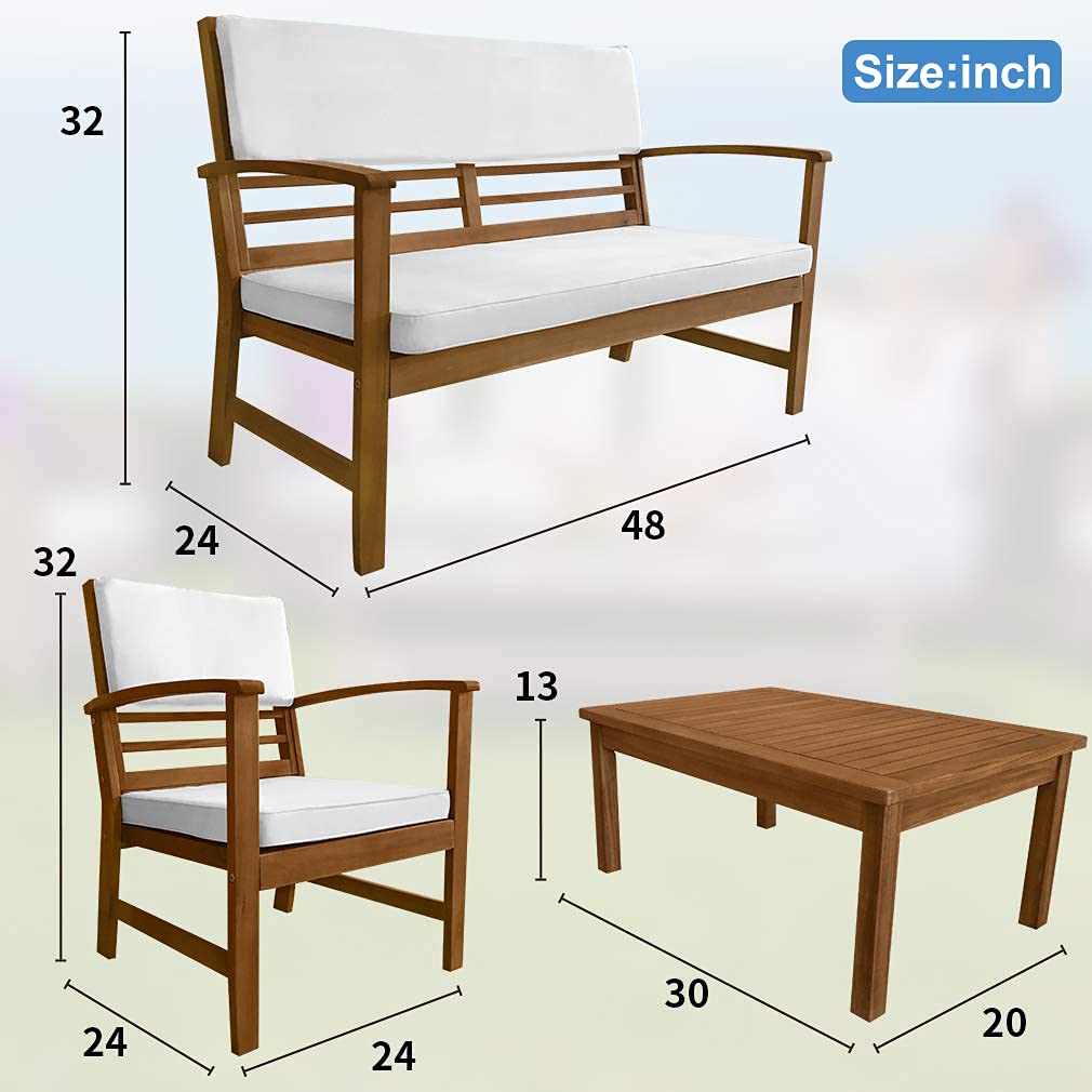4-Piece Acacia Wood Patio Furniture Set with Cushions - Outdoor Bistro Table and Chairs for Balcony, Backyard, Poolside - Perfect for Relaxing, Entertaining & Dining Al Fresco
