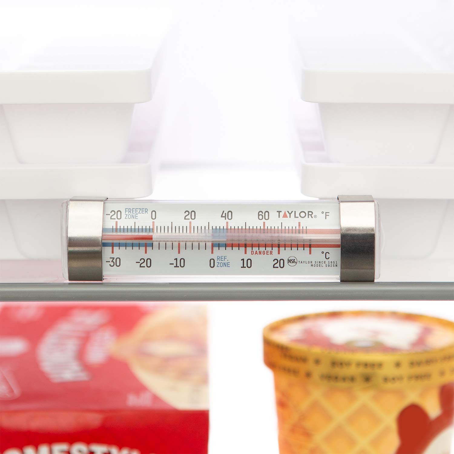 Taylor Large Tube Analog Refrigerator and Freezer Thermometer with Suction Cups - Accurate Temperature Monitor for Fridge, Freezer & Kitchen - Easy to Read Display for Food Safety & Storage Monitoring