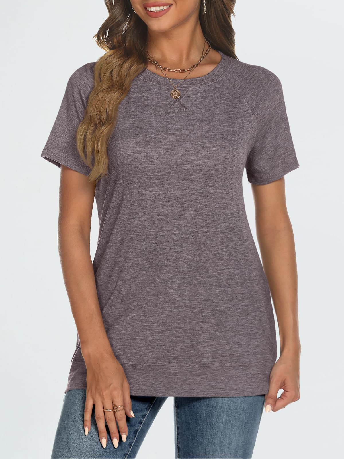 2025 AUTOMET Women's Short Sleeve Crewneck T-Shirts - Trendy Lightweight Soft Casual Summer Tops for Everyday Wear, Travel & Outdoor Activities