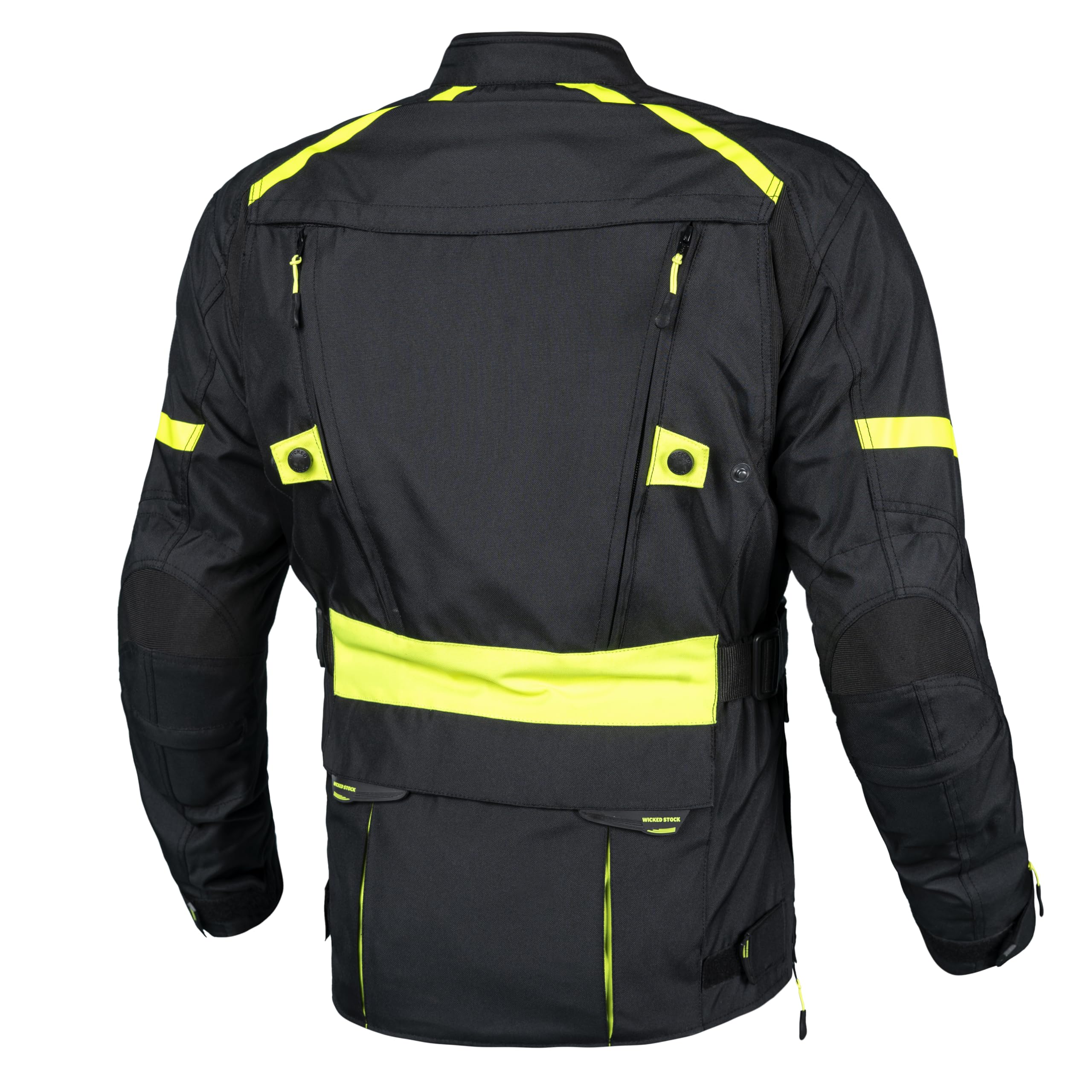 WICKED STOCK CE Level 2 Certified Waterproof Motorcycle Jacket for Men - Reflective Armored Biker Jacket with 8 Pockets & Adjustable Biceps, Forearms, Waist - 4 Season Riding Gear for Commuting, Touring & Adventure Motorcycling