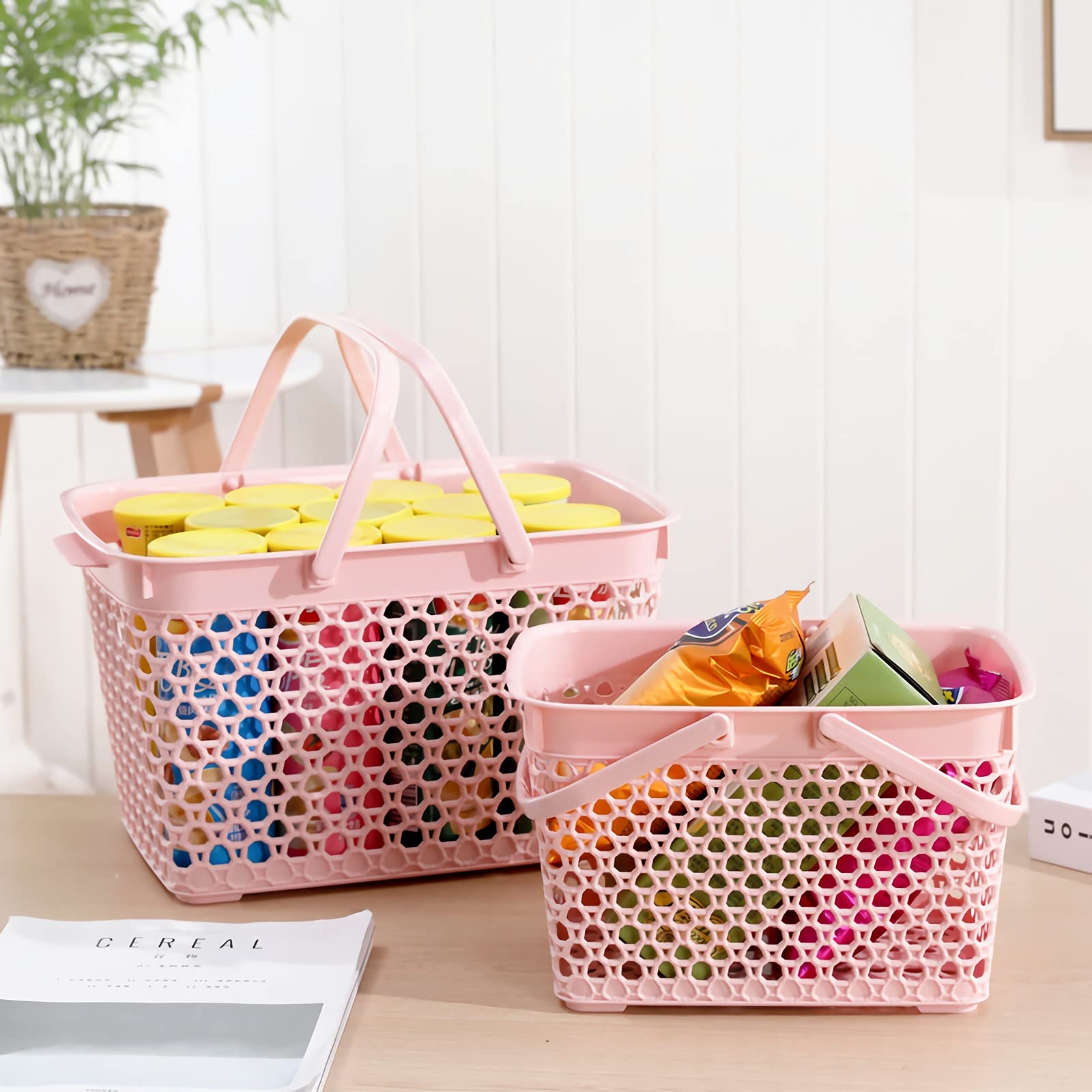 Anyoifax Portable Shower Caddy Tote - Plastic Storage Basket with Handle for Bathroom, Kitchen, Pantry, Dorm & Garage Organization - 11.2 x 7.9 x 6.8 Inches - Pink | Perfect for College Students, Camping & Small Space Storage Solutions