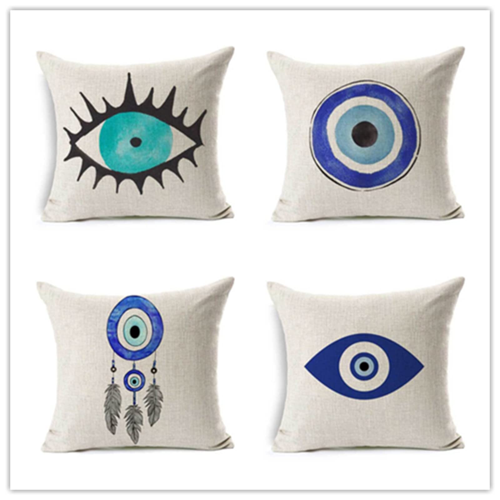 14x14 Inch Eye Pillow Covers Set of 4 - Waterproof Outdoor Throw Pillow Covers, Double-Sided Soft Square Decorative Pillows for Couch, Bedroom, Living Room & Sofa - Perfect for Relaxation, Home Decor & Travel (Pack of 4)