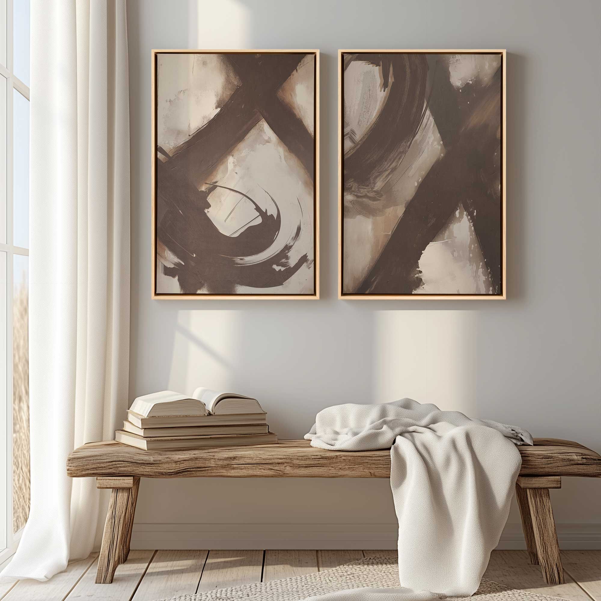 Abstract Sienna Swirl Canvas Wall Art - Set of 2 Modern Prints for Living Room, Bedroom & Office Decor