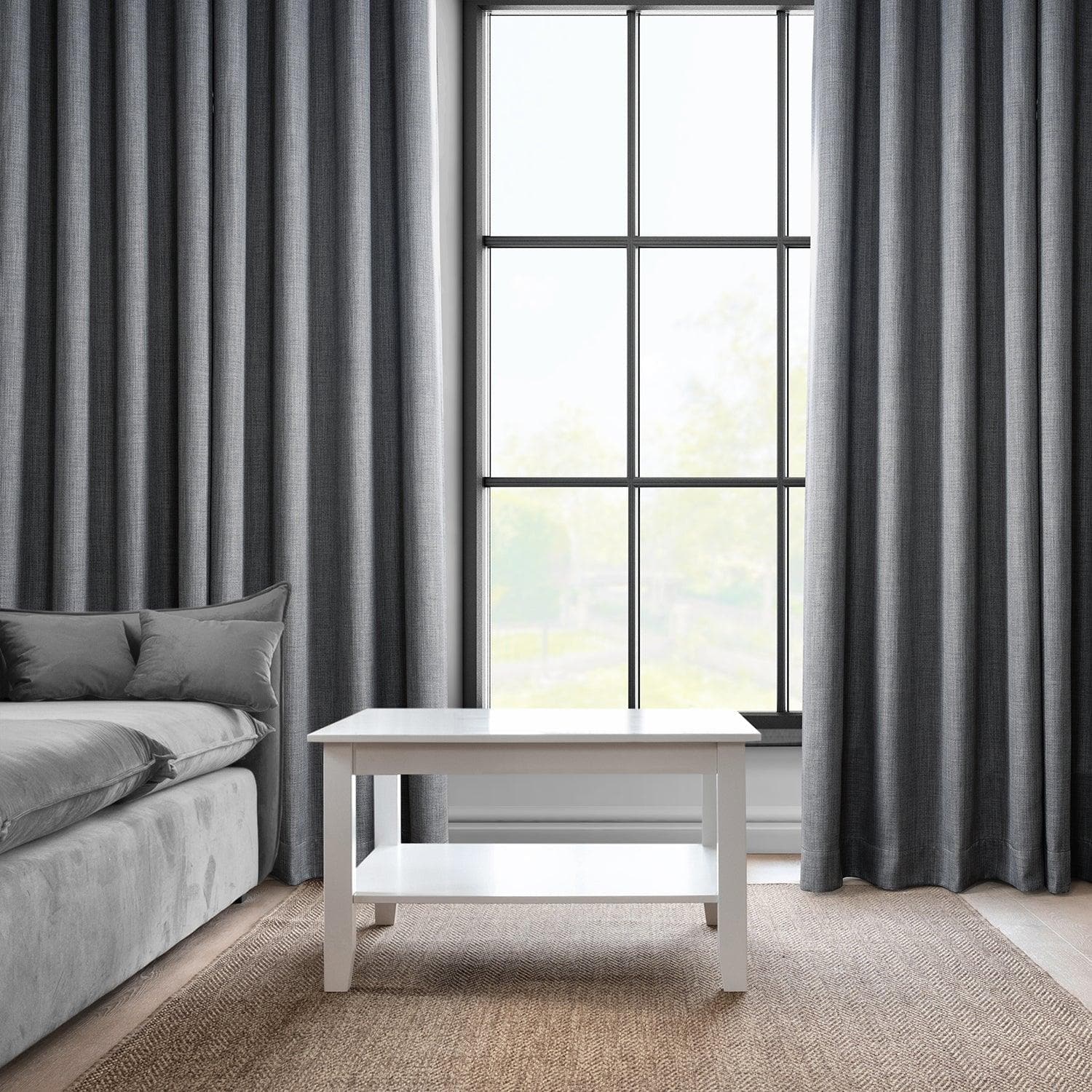 Dark Gray Grommet Textured Faux Linen Blackout Curtains for Bedroom & Living Room - Noise Reducing & Light Blocking Window Treatment