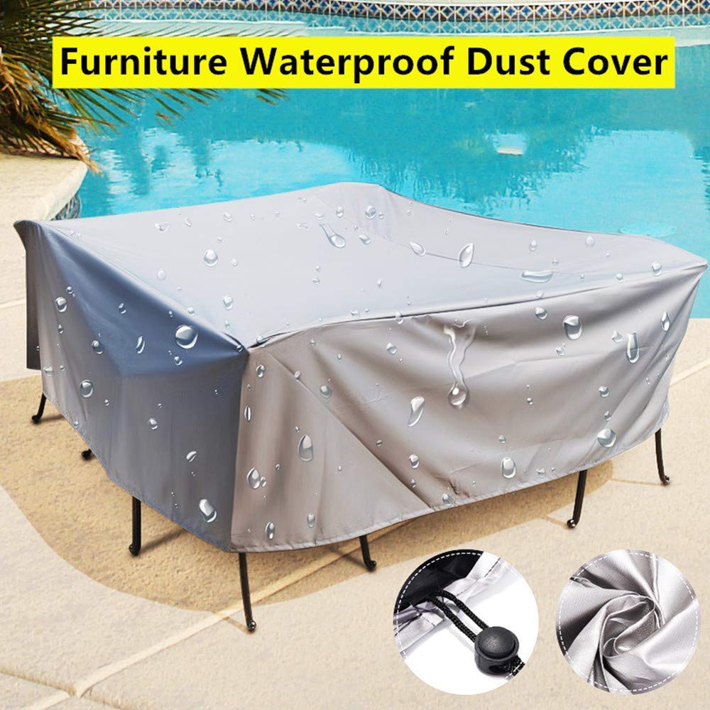 Durable 255x255x80cm Gray Square Patio Furniture Covers - Windproof, Dustproof, Waterproof Outdoor Garden Furniture Protection for Sofa, Table, Chairs - Perfect for Backyard, Deck, and Poolside Use