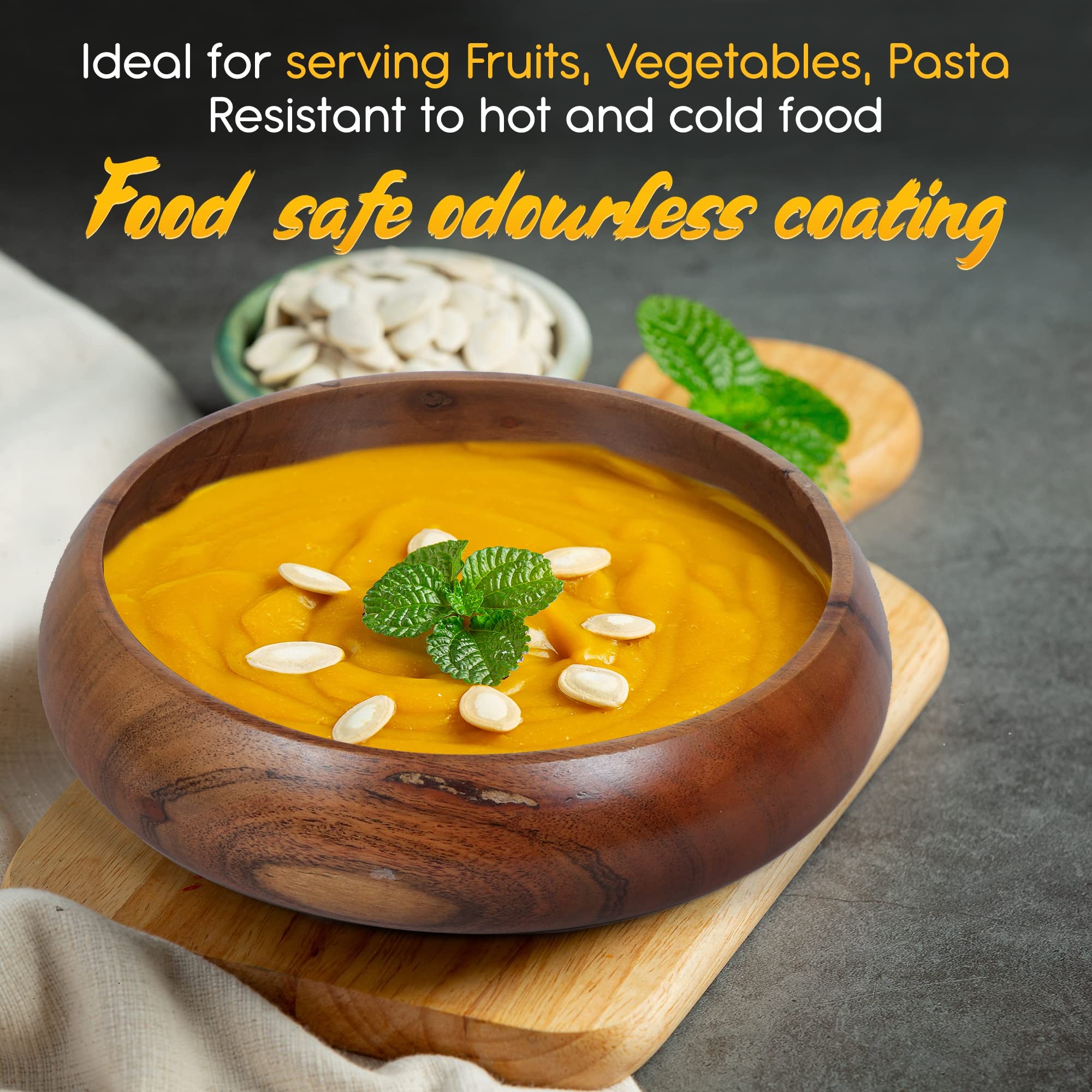 Premium Acacia Wood Bowls Set of 4 - 8x2 Inches (25 oz) for Salad, Pasta, Rice & More | Natural Wooden Serving Bowls for Fruits, Snacks, Soup & Smoothies | Eco-Friendly Kitchen & Dining Essentials