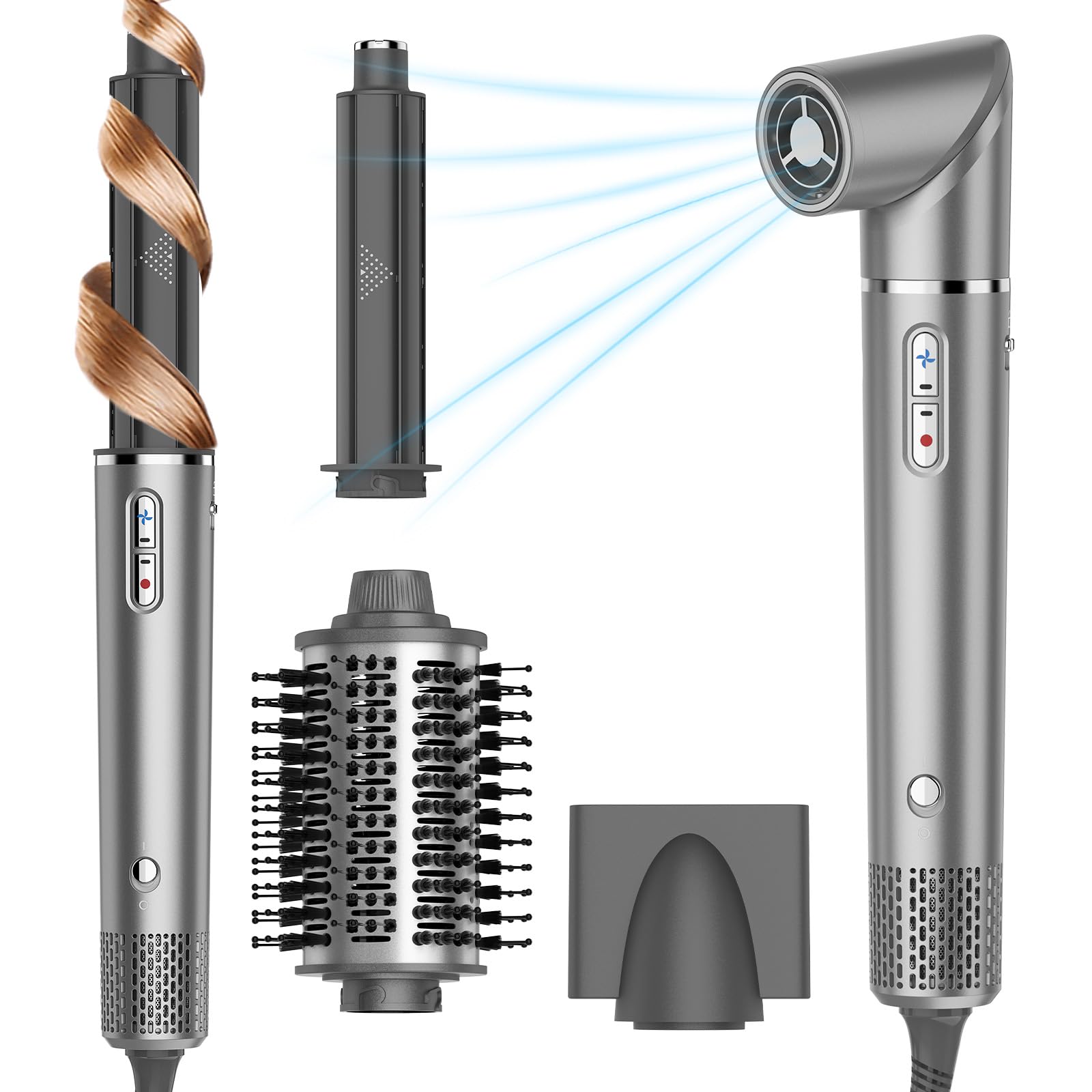 5-in-1 High-Speed Multi-Hair Styler - 1400W Hot Air Brush with 110,000 RPM Motor, Auto-Wrap Curlers, Straightening Brush & Blow Dryer for Fast Drying, Curling & Smoothing All Hair Types | Perfect for Home Salon, Travel & Professional Styling