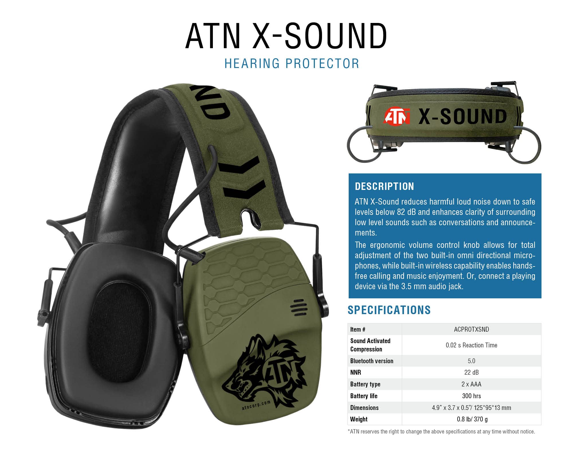 ATN X-Sound Smart Hearing Protector - Electronic Bluetooth Earmuffs for Shooting, Hunting & Outdoor Activities | Noise Cancelling & Wireless Audio