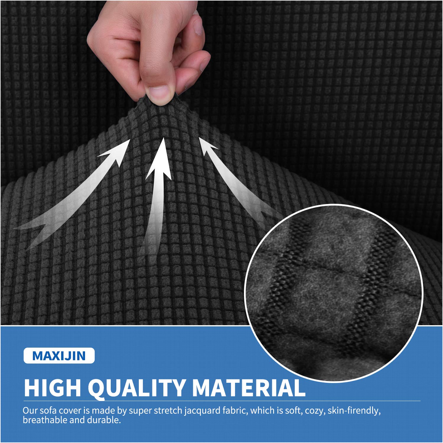 MAXIJIN 3-Piece Stretch Sofa Slipcover - Pet Proof Furniture Protector for 2-Cushion Loveseat, Non-Slip Spandex Fabric, Washable & Durable (Black) - Perfect for Living Room, Apartment & Pet Owners