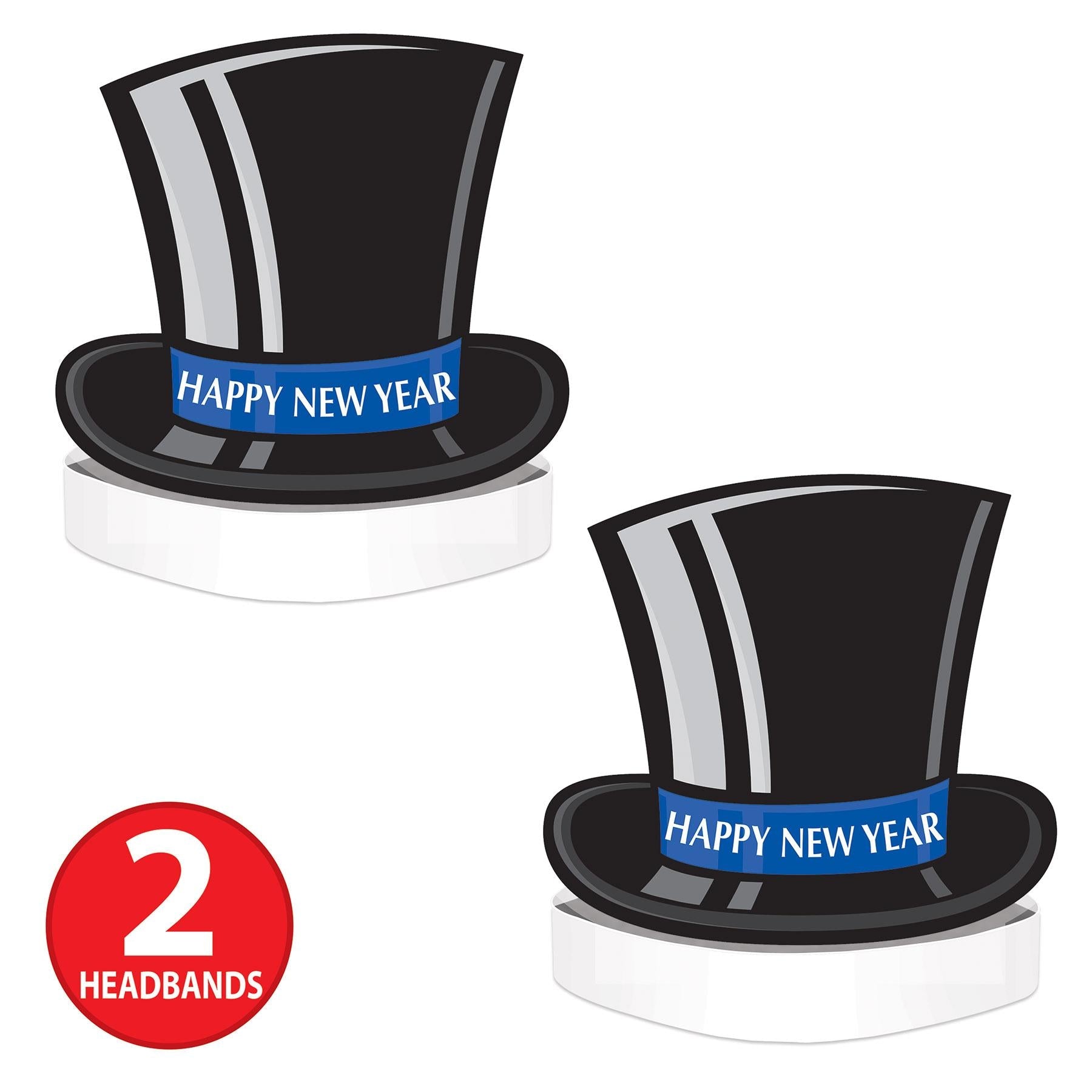 12 Pack Happy New Year Top Hat Headbands - Party Favor Hats for New Year's Eve Celebrations & Costume Parties