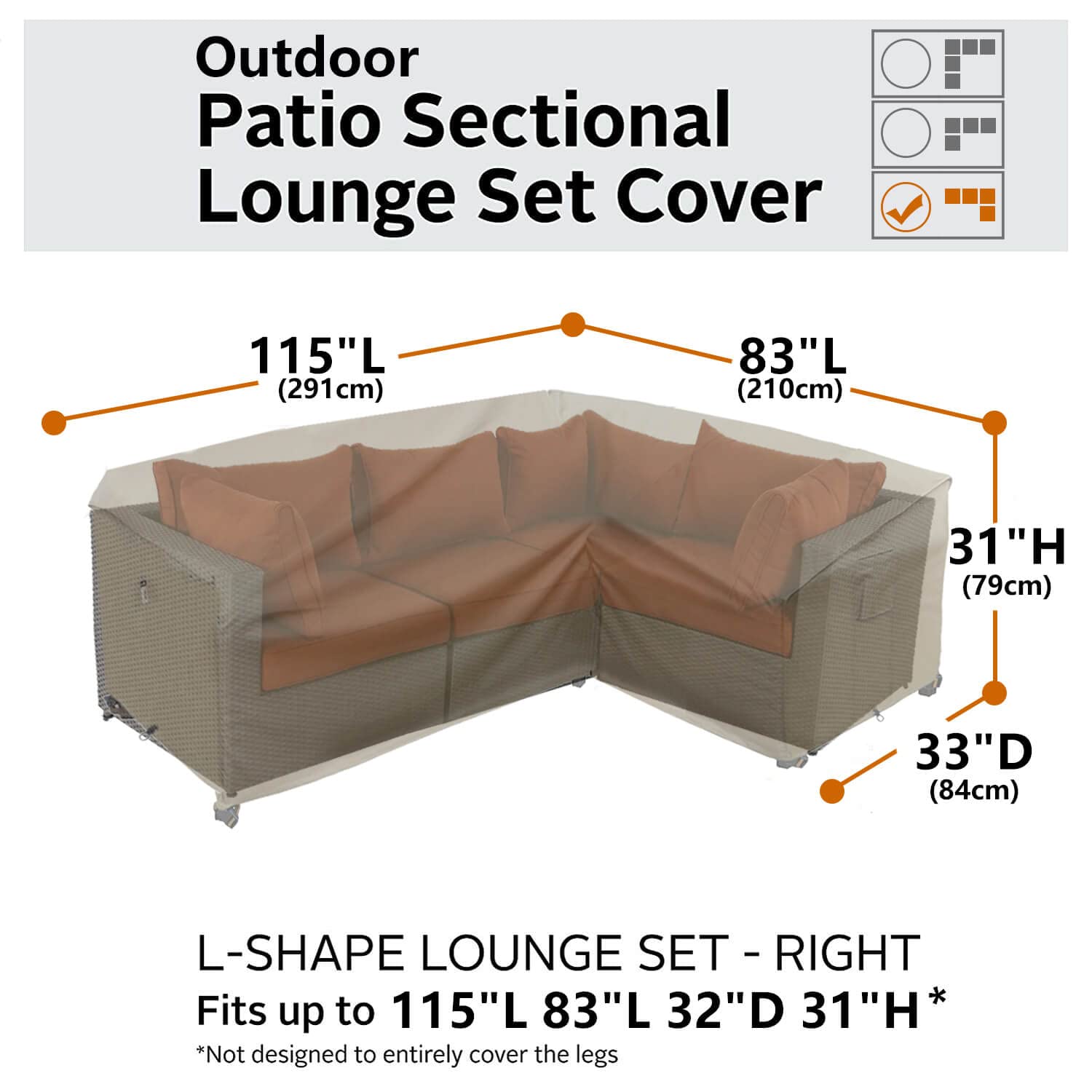 Heavy Duty 600D Waterproof Outdoor L-Shaped Sectional Sofa Cover - 115